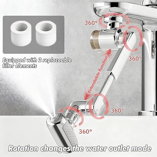 Miniatura 21 de Aireador extensor de grifo giratorio de 1080°, grifo universal de filtro de salpicaduras, grifo giratorio de ángulo grande 1080, accesorio de lavado