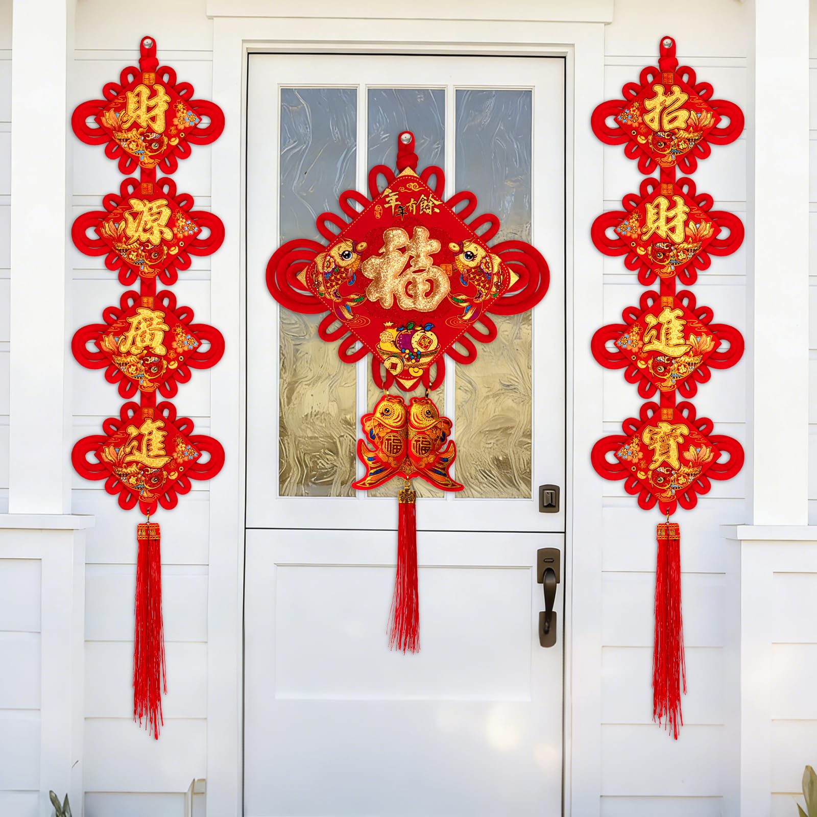 Chinese New Year Decorations 2026, Red Chinese Knot Fu Character and Couplets Hanging Ornaments for Lunar New Year Decoration
