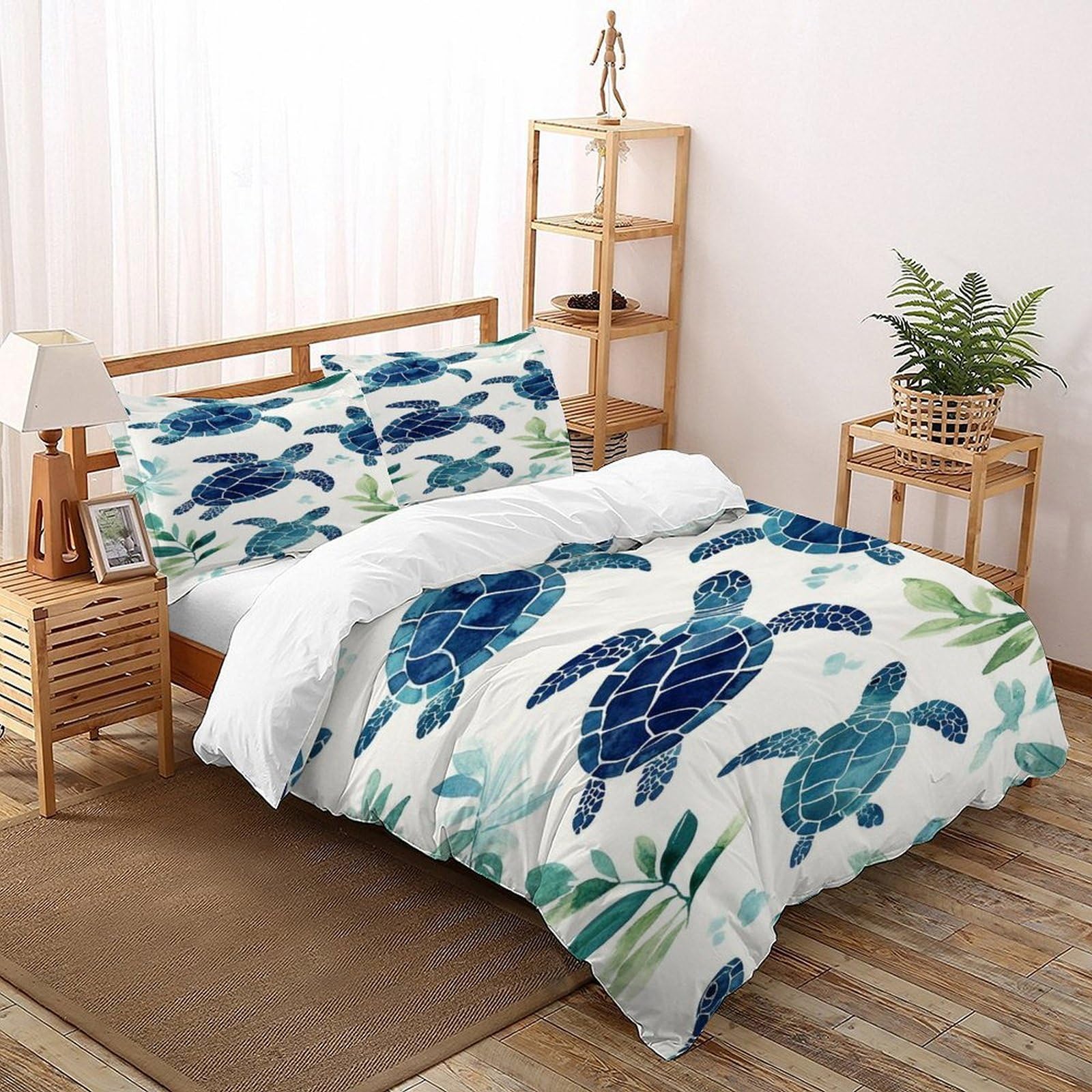 Housse de couette tortue 260x220 zippée en microfibre thermorégulatrice grand lit