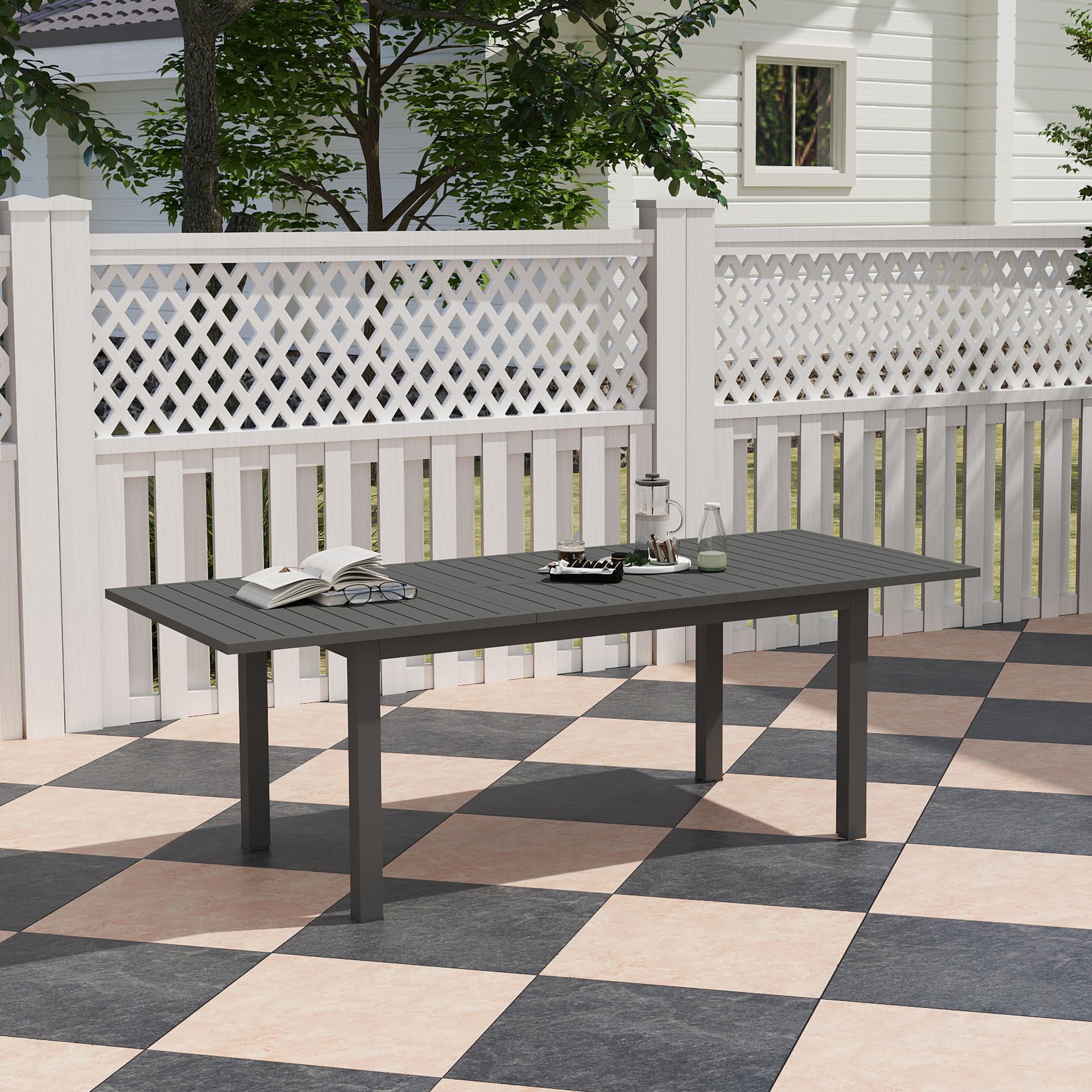 Outsunny Tavolo da Giardino Allungabile per 6-8 Persone da 160/220x90x73 cm, Tavola da Pranzo Estensibile Rettangolare con Piano a Doghe in Alluminio, Per Patio, Balcone, Terrazzo ed Esterno, Grigio