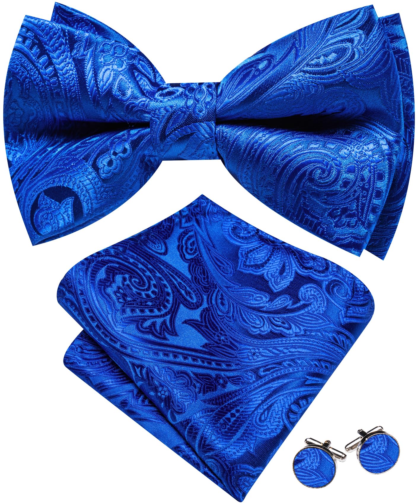 Barry.Wang Paisley Striped Bow Tie for Men Silk Pre-Tied Bowtie Set