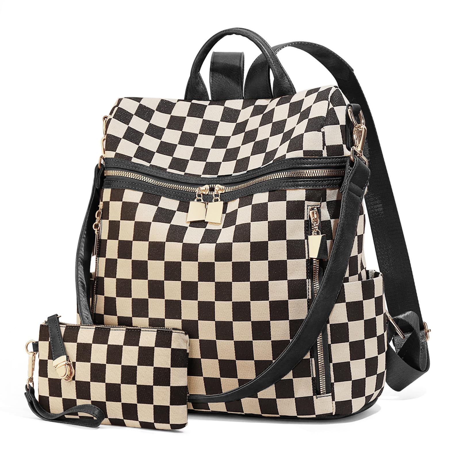 Zaino a quadri da donna piccolo zaino con tasche multiple grande borsa tracolla regolabile da viaggio lavoro