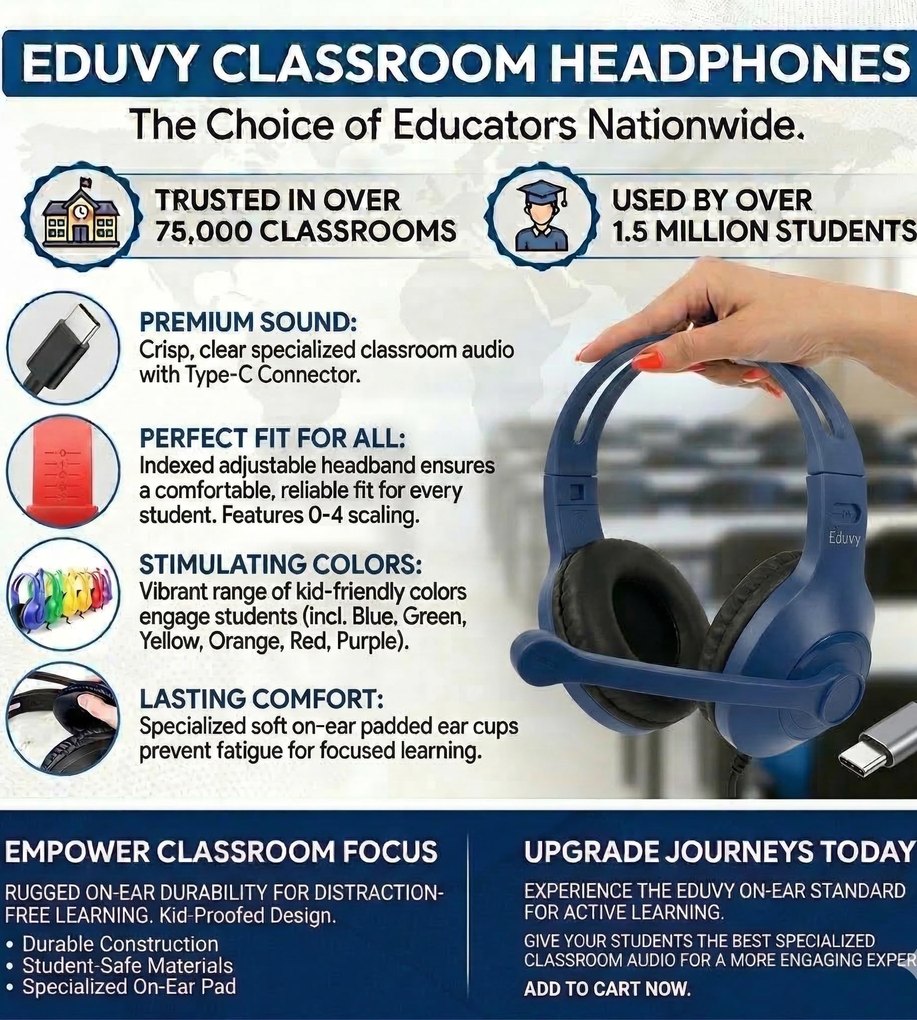 Auriculares tipo C a granel para aula con micrófono. Paquete escolar resistente con cable para estudiantes con micrófono giratorio. Se adapta a puertos USB C en portátiles y tabletas (paquete de
