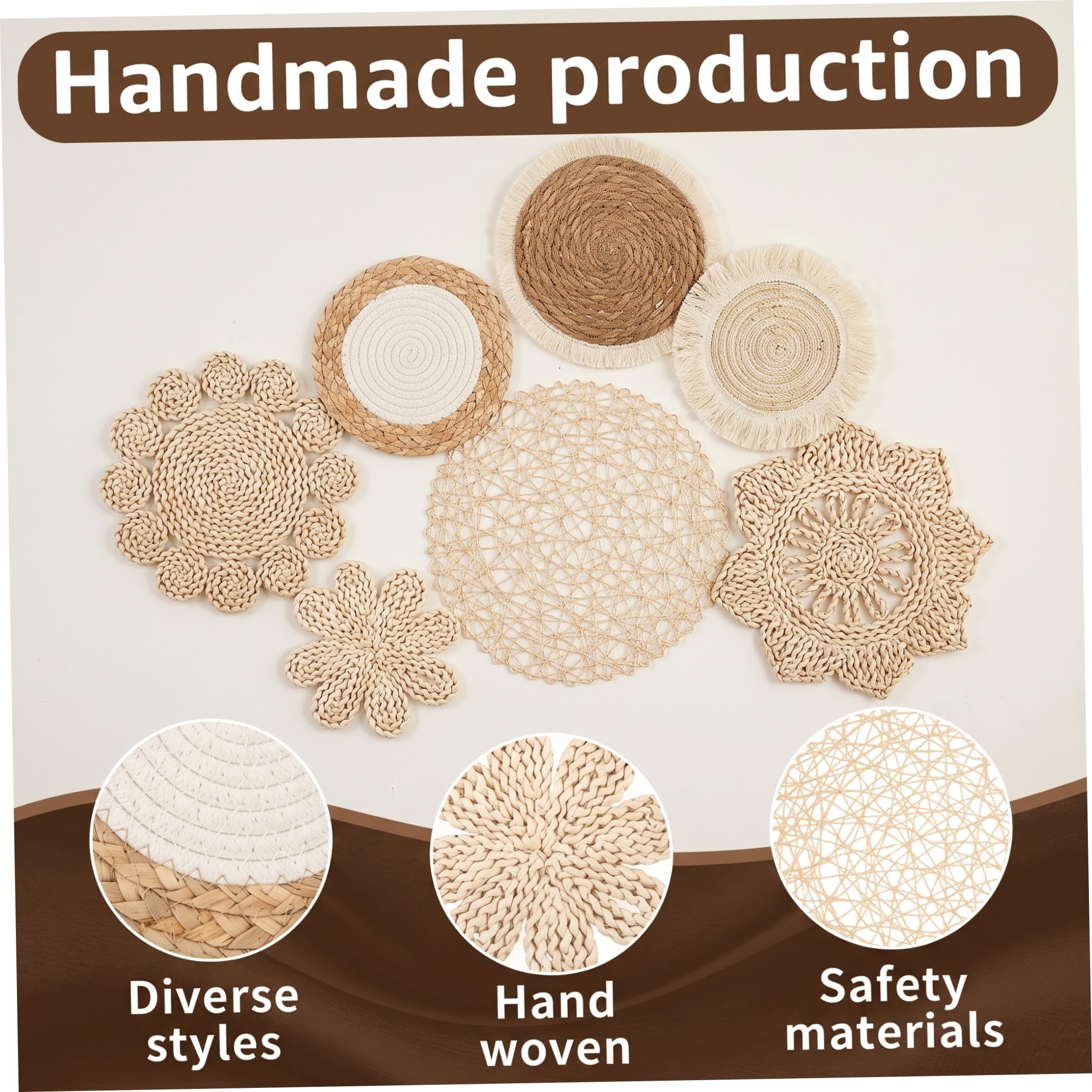 DAGLLGEW 7 unids/set decoración de pared de ratán tejido a mano Boho arte de pared tejido para sala de estar