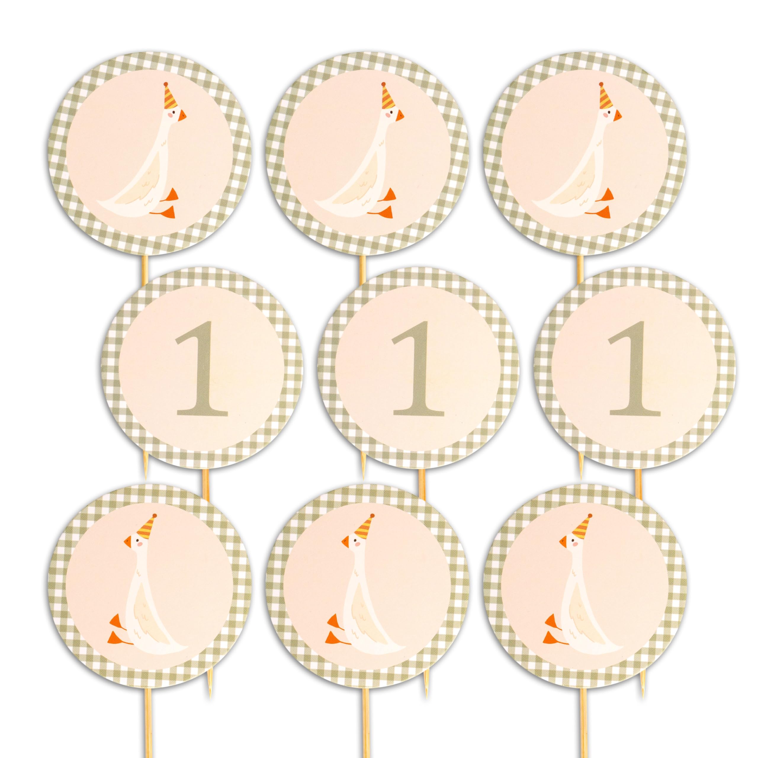 GIOGUK Silly Goose Party Cupcake Toppers - Goose Theme, Set of 9 Silly Goose 1st Birthday Cupcake Decorating Supplies, Farm Animal Theme First