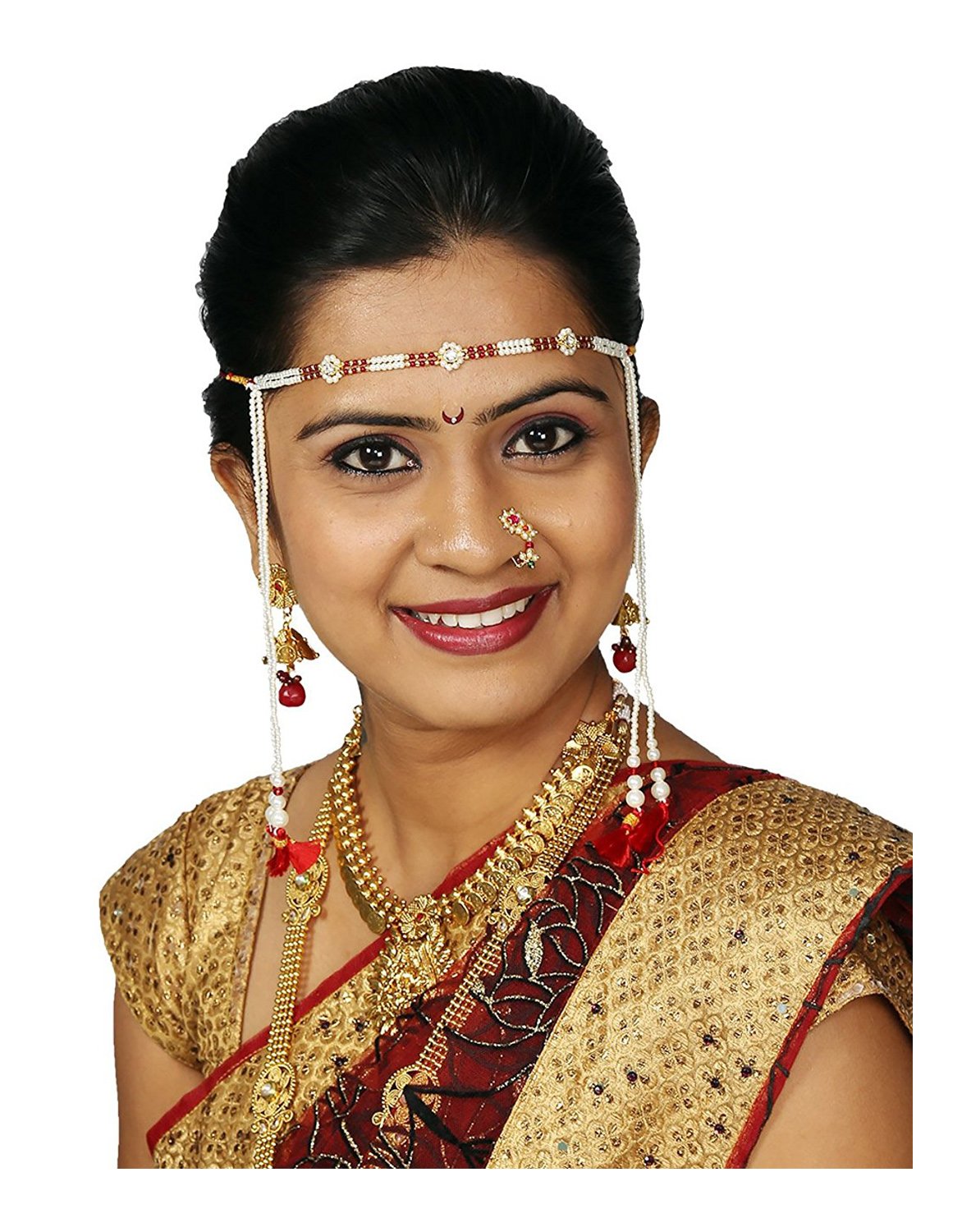 Anuradha Art Maroon Colour Unique Design Styled with Beads Traditional Maharashtrian Mundavalya (B01IDGMX7K) Amazon Price History, Amazon Price Tracker