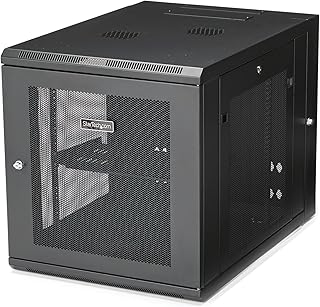 StarTech.com 12U 19" Wall Mount Network Cabinet - 4 Post 24" Deep Hinged Server Room Data Cabinet- Locking Computer Equipment Enclosure w/Shelf - Flexible Vented IT Rack - Pre-Assembled (RK1232WALHM)