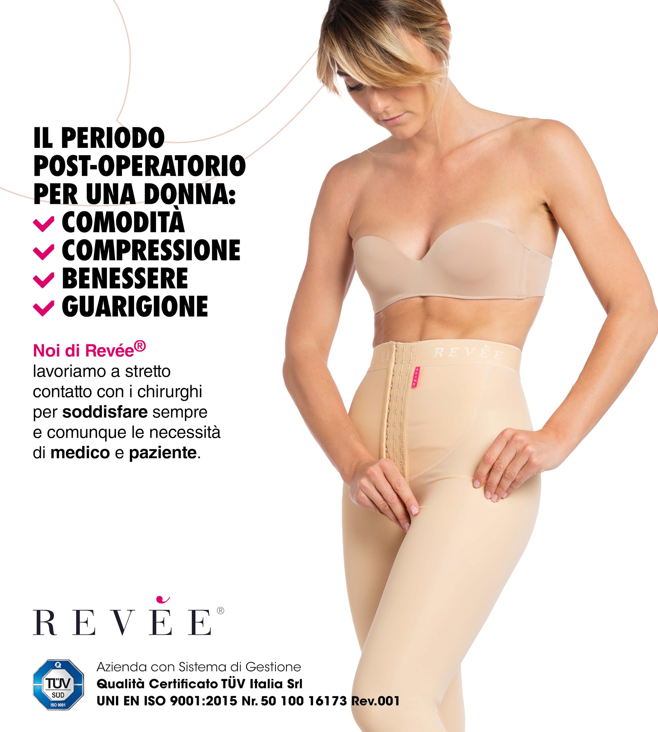 REVÉE Guaina Post Liposuzione Fianchi, Glutei, Cosce e Ginocchia - Contenitiva Donna Snellente - Modellante Donna - Elastocompressiva - Made in Europe