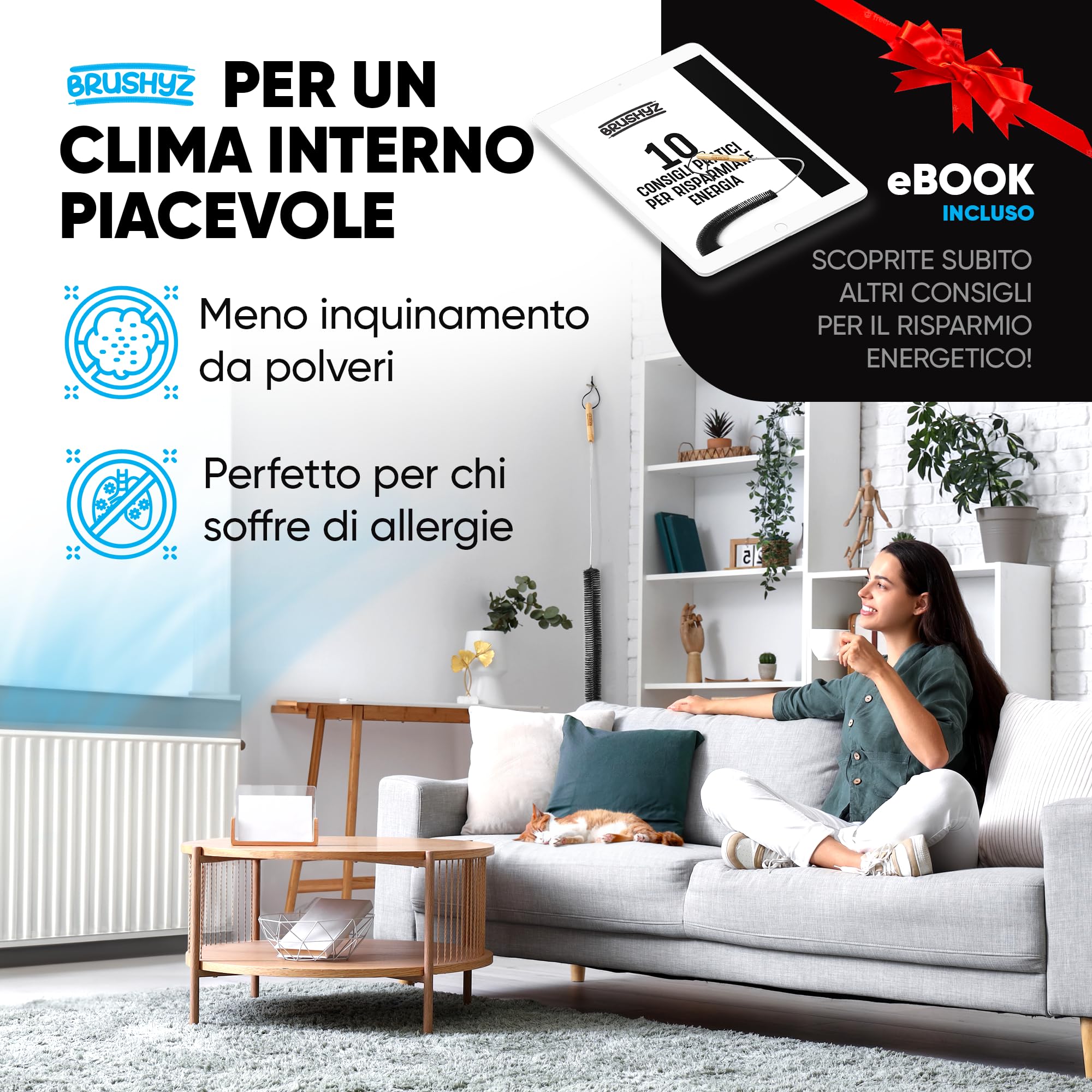 Pulisci Termosifoni Flessibile Lungo 80cm I Spazzola per Pulire Termosifoni senza Graffi I Spazzola Pulizia Caloriferi con Setole di Nylon Flessibili I Per Tutti i Radiatori