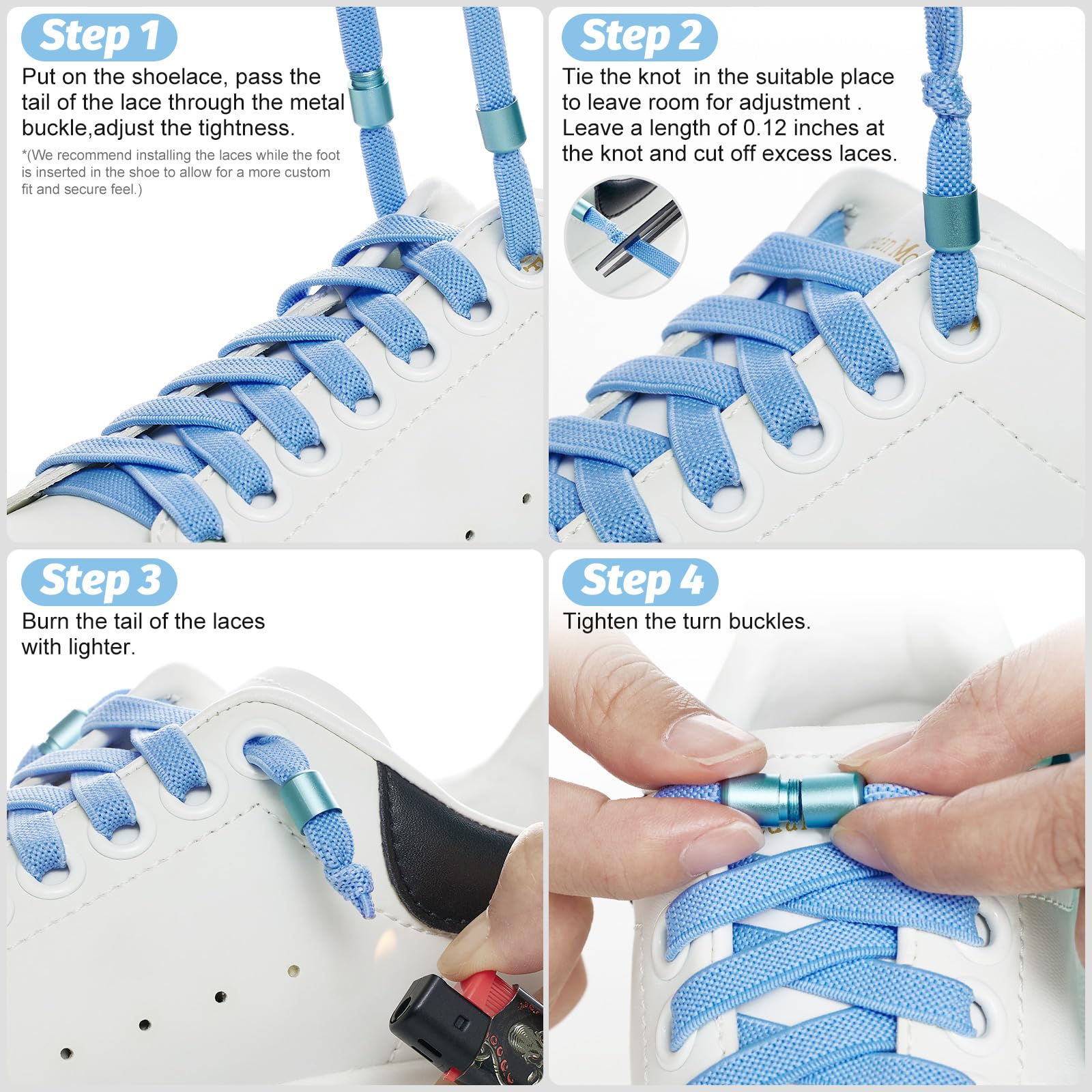 Puzeam 2 Pairs Elastic Laces - Elastic No Tie Shoe Laces for Kids, Adults Sneakers Shoes — view 6