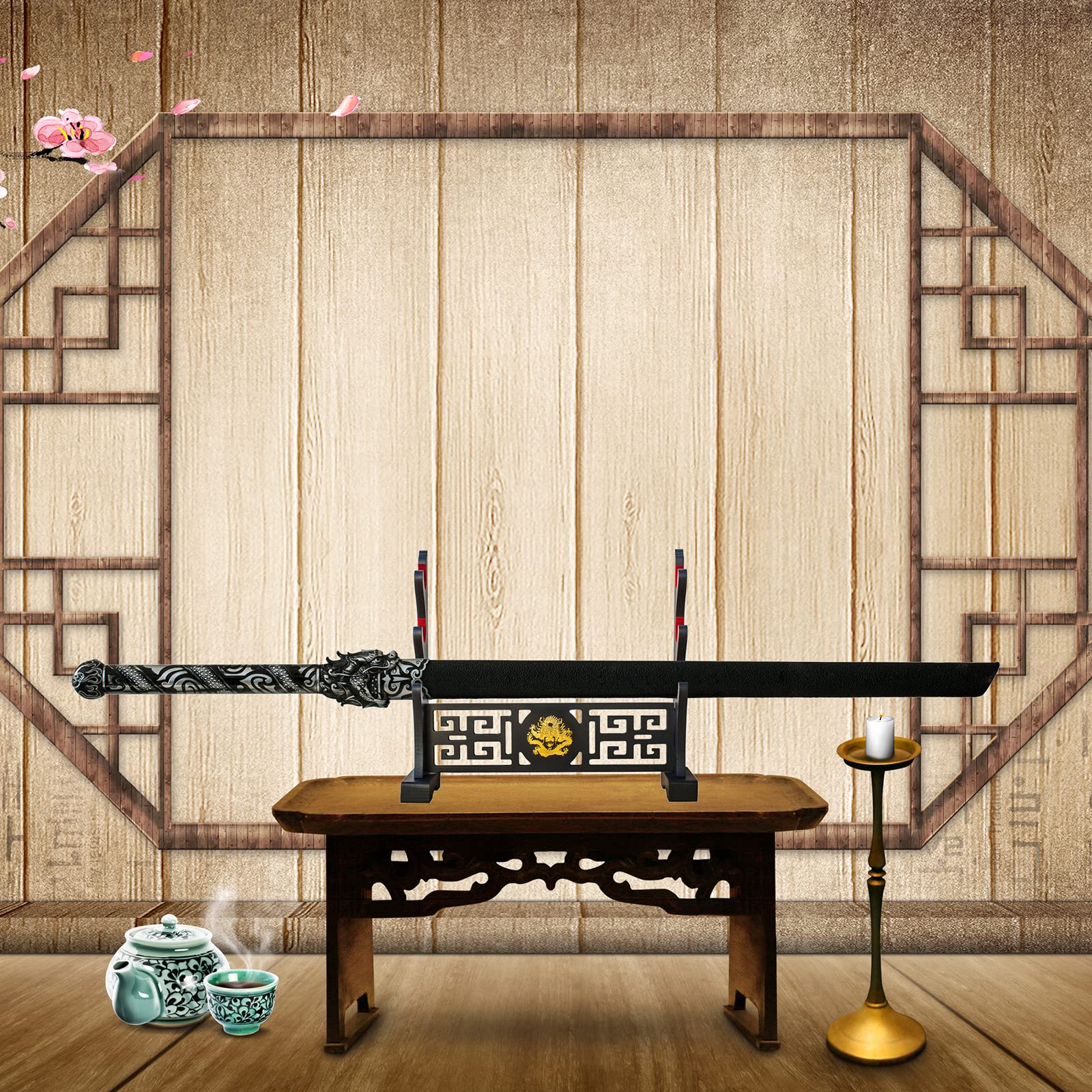 Porta spada in velluto giapponese imbottito Katana Stand Samurai Display Rack Support All Tanto Spade (Drache-3)