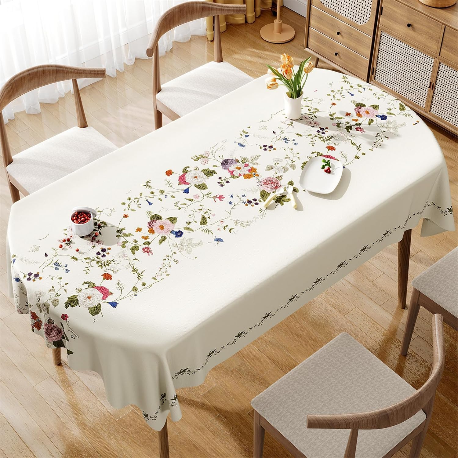 KIJyfgTR Floral-print Wipeable Tablecloth – Ideal For Outdoor Garden Parties And Festive Gatherings(Floral,140x200cm)