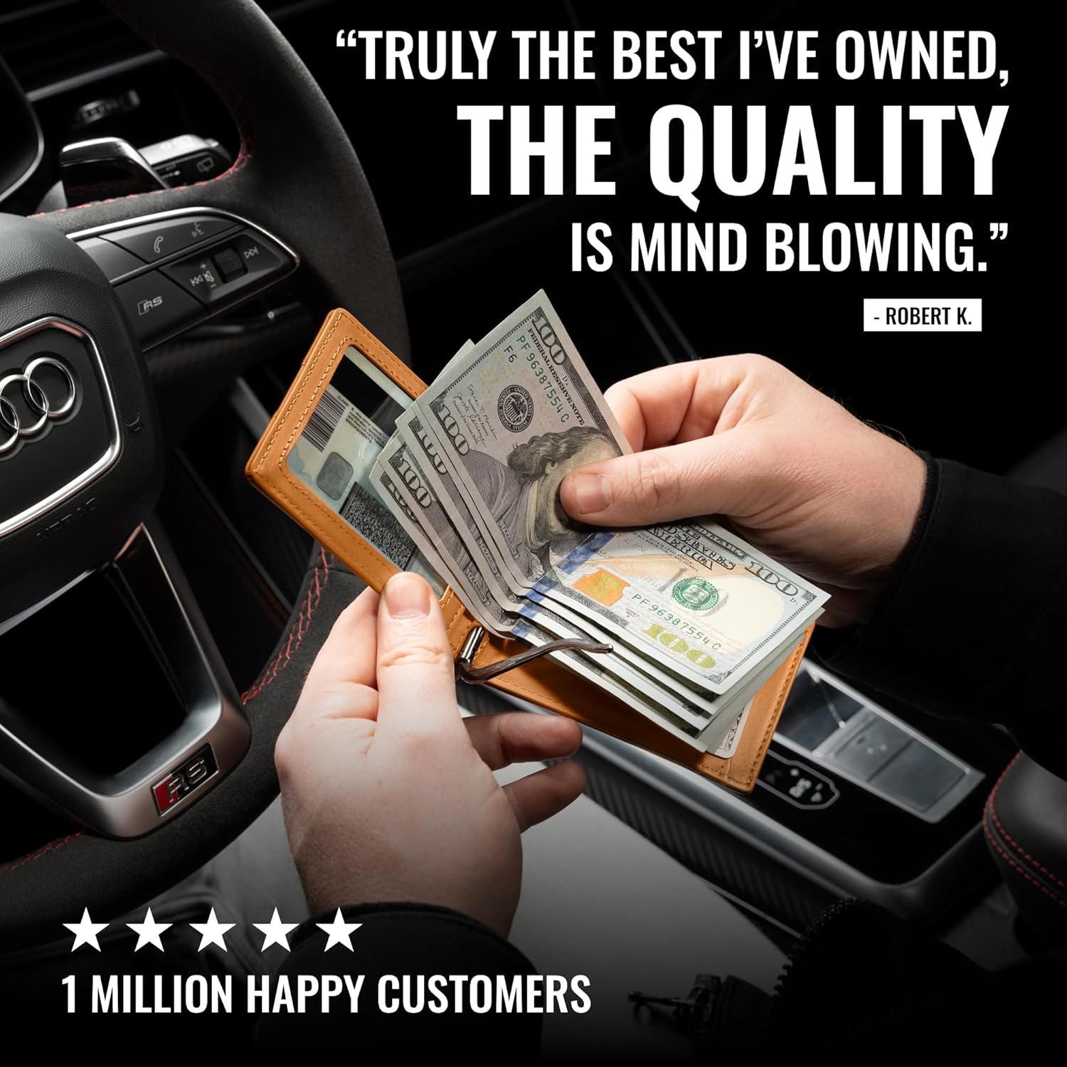 Kings Loot Money Clip Slim Minimalist Wallet for Men – RFID Blocking Leather Design with Money Clip – Front Pocket Bifold Holds 12 Cards – Stylish & Compact Wallets (Cognac) - Image 4