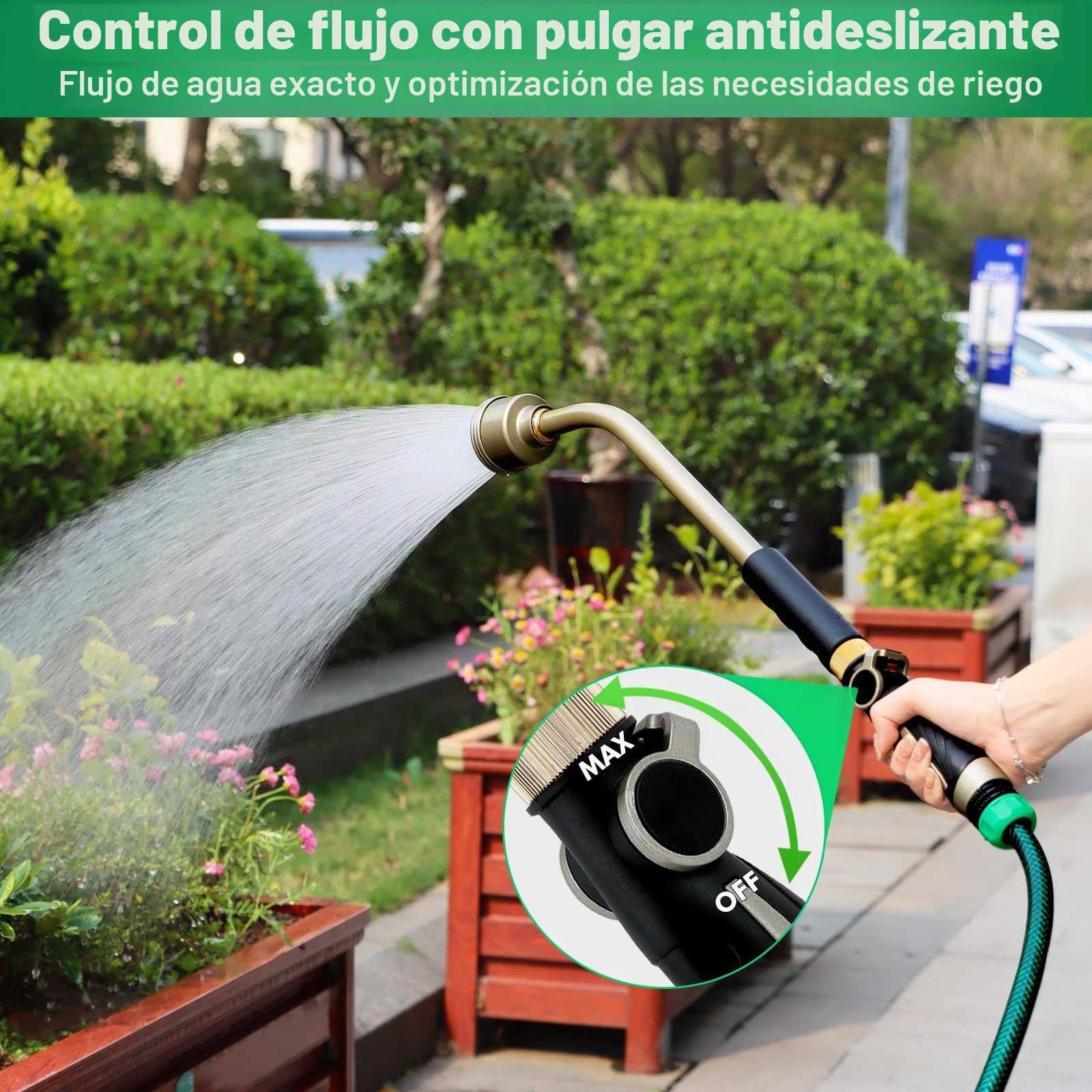 RESTMO Lanza de Riego de Jardín, varita de pulverización de ducha suave y completa de 61 cm con control de flujo del pulgar, pistola de pulverización de tubo de manguera resistente para macetas