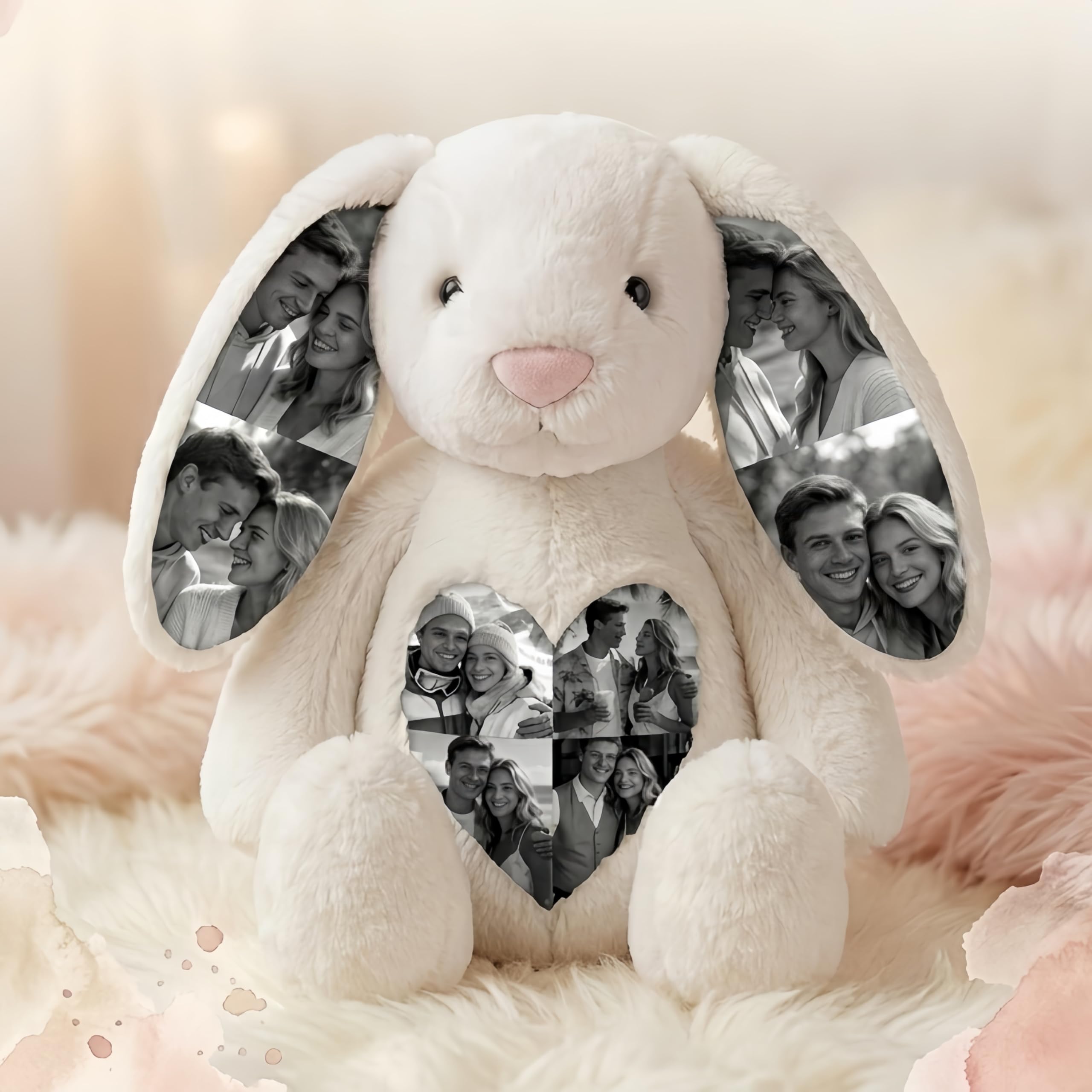 Personalised Photo Memory Bunny Customised Rabbit Teddy Plush Keepsake with Hidden Pictures in Ears Personalised Birthday Anniversary Wedding Gifts for Women Men Her Friend 26cm/40cm (Colour5)