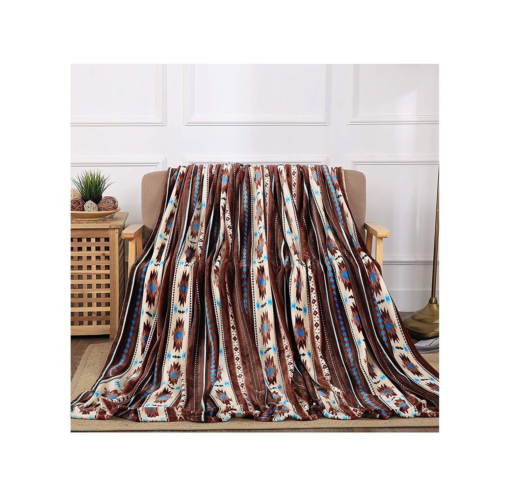 All American Collection Super Soft Ultra Comfort Plush Microfiber Solid Throw Blanket for Couch Home Bedroom Living Room (King, Beverly Coffee Southwest)