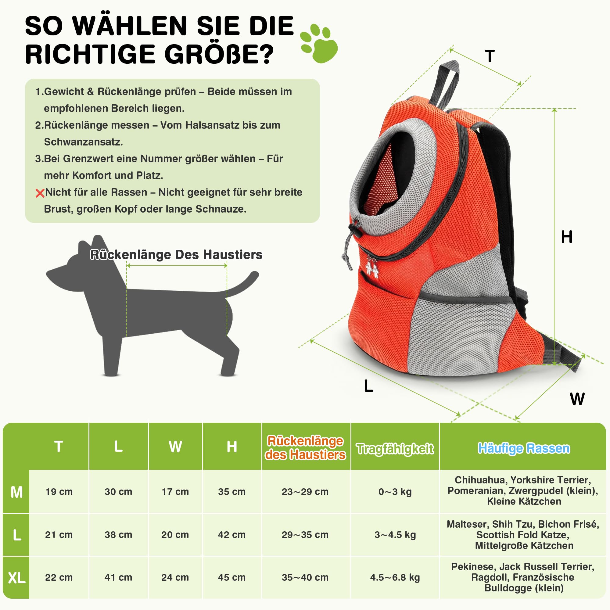 ALLSOPETS Hunderucksack, Tragbarer Haustierträger für Kleine Hunde und Katzen, Fahrrad- und Motorrad-Träger für Wandern, Camping und Outdoor (Bernsteinorange, L)
