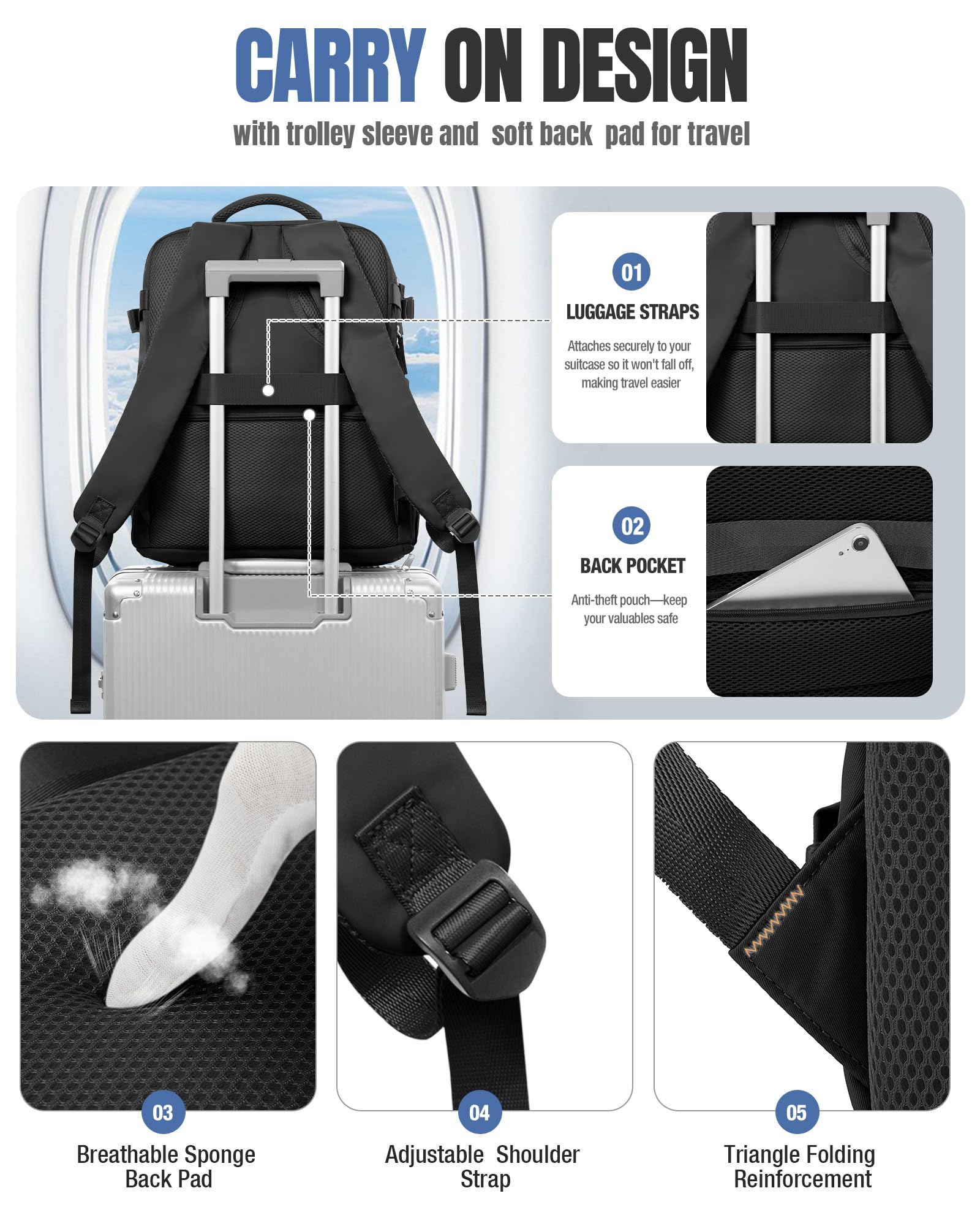 SZSYCN Mochila con Bomba al Vacio Viaje Cabina Avion 40x30x20 Bolsa de Cabina Ryanair 40x30x20 Wizzair Maleta Avion Equipaje de Mano Easyjet Hombres y Mujeres Mochila para Portátiles 16 Pulgadas