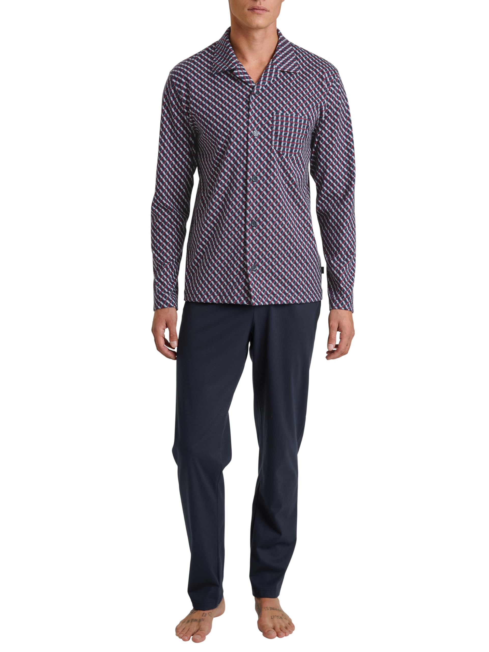 CALIDA Relax Imprint Men's Buttoned Pyjamas, 100% Cotton, Trousers with Fabric-Covered Elastic Waistband, Mars Red, 52-54