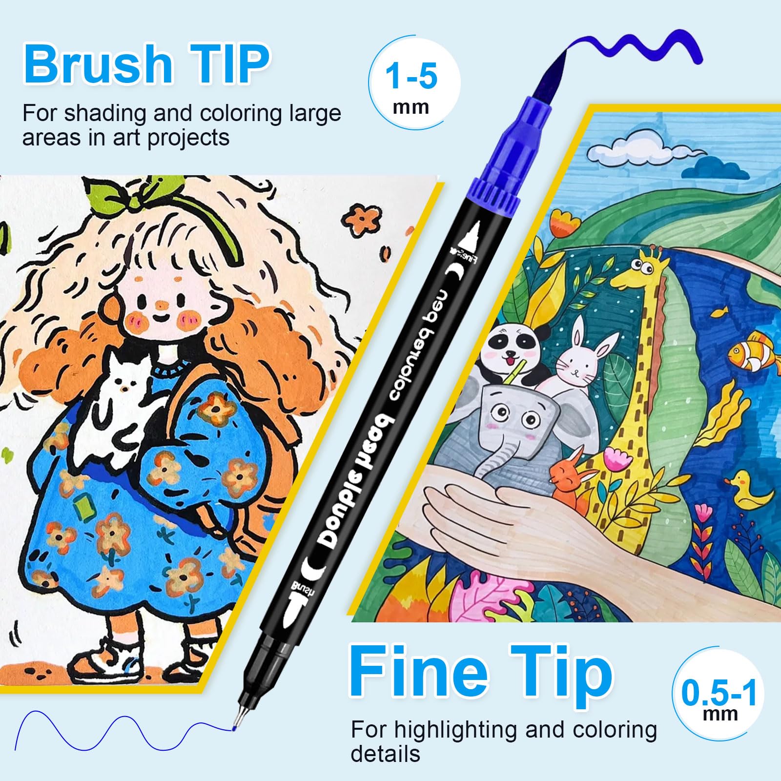 MIAOKE Pennarelli A Doppia Punta 120, Con 3 Album Da Colorare, Pennarelli Spessi E Sottili, 3 Ricariche E Una Custodia Nera Impermeabile Per Dipingere