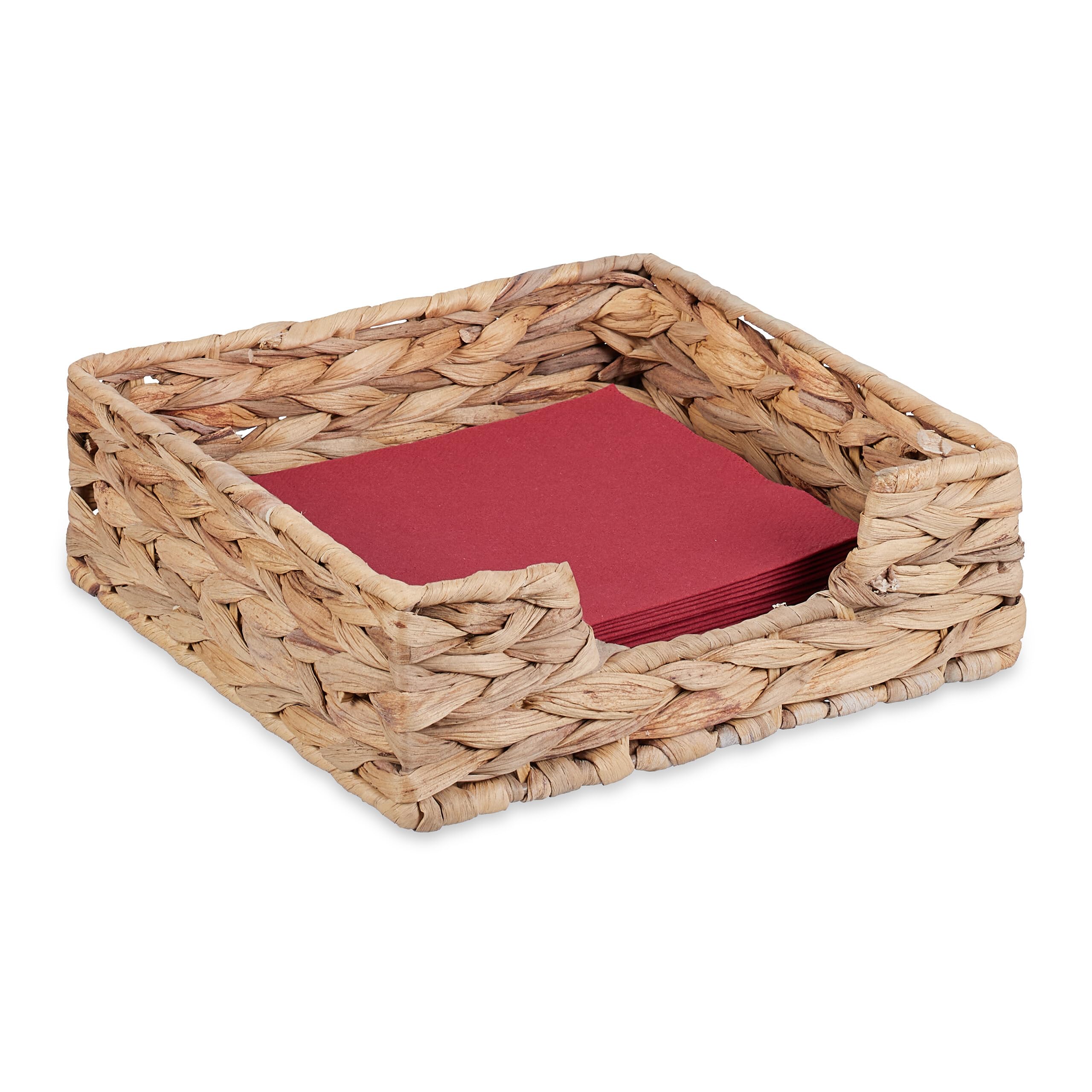 Relaxdays Napkin Holder, for 33x33 Napkins, Braided Design, Square Basket Tray, Storage Tray, Water Hyacinth, Natural