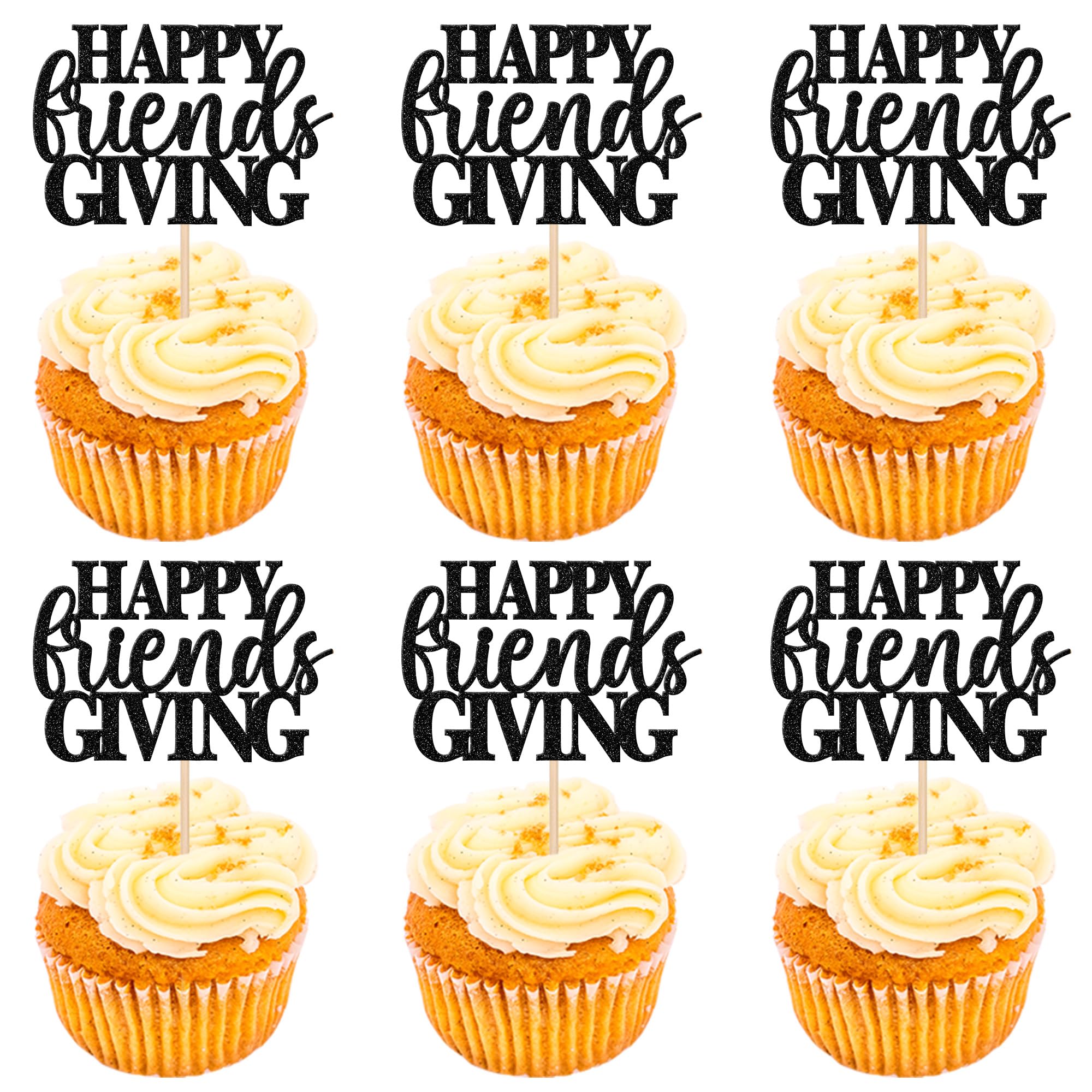 24 PCS Happy Friendsgiving Cupcake Toppers Glitter Fall Theme Thanksgiving Cupcake Picks Give Thanks Cake Decorations for Happy Thanksgiving Day Theme