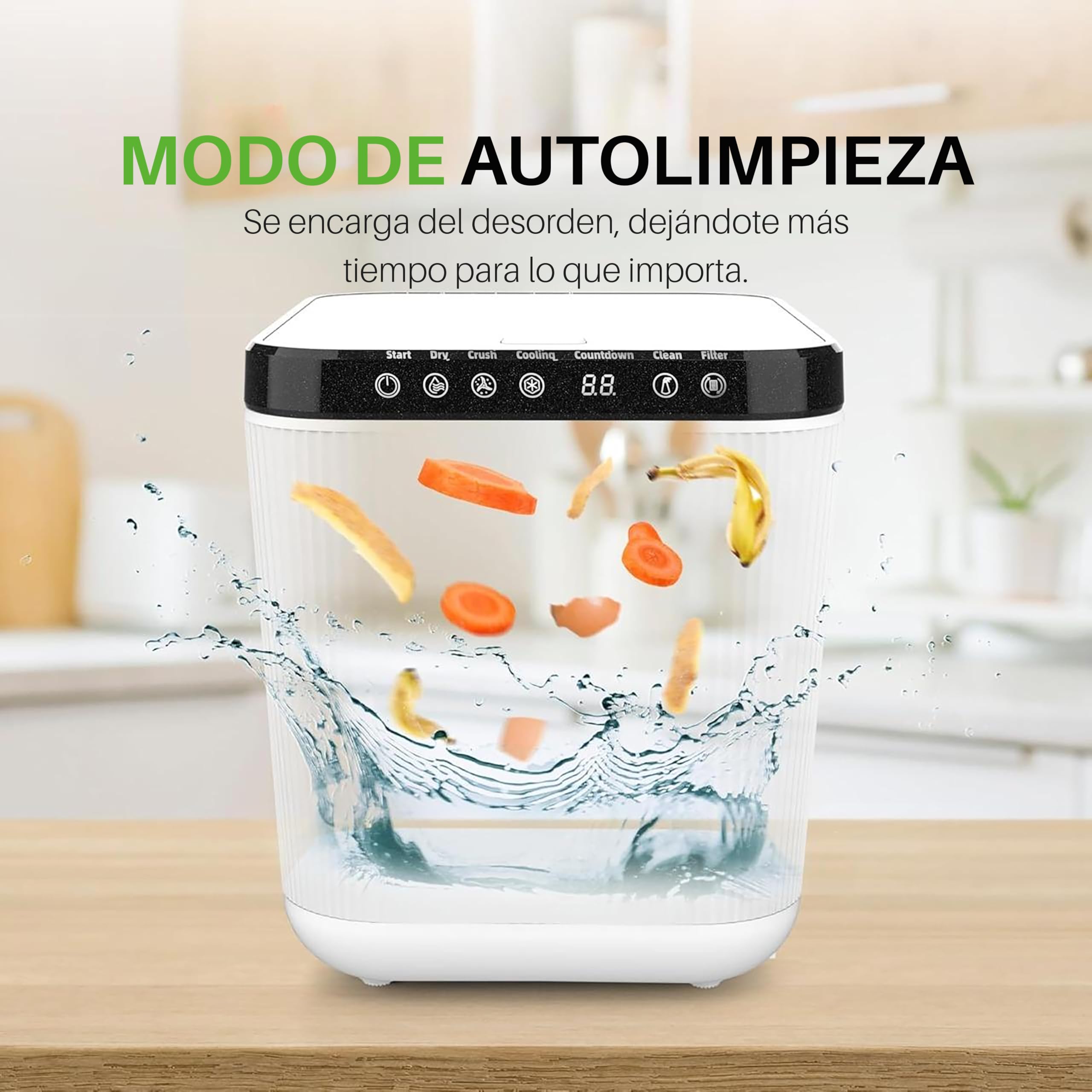 NutriChef compostador electrico, 3 litros, Ideal para cocinas, Cubo Basura organica y desechos de Comida, Automatico, Funciones de Secado, Trituracion y Enfriamiento