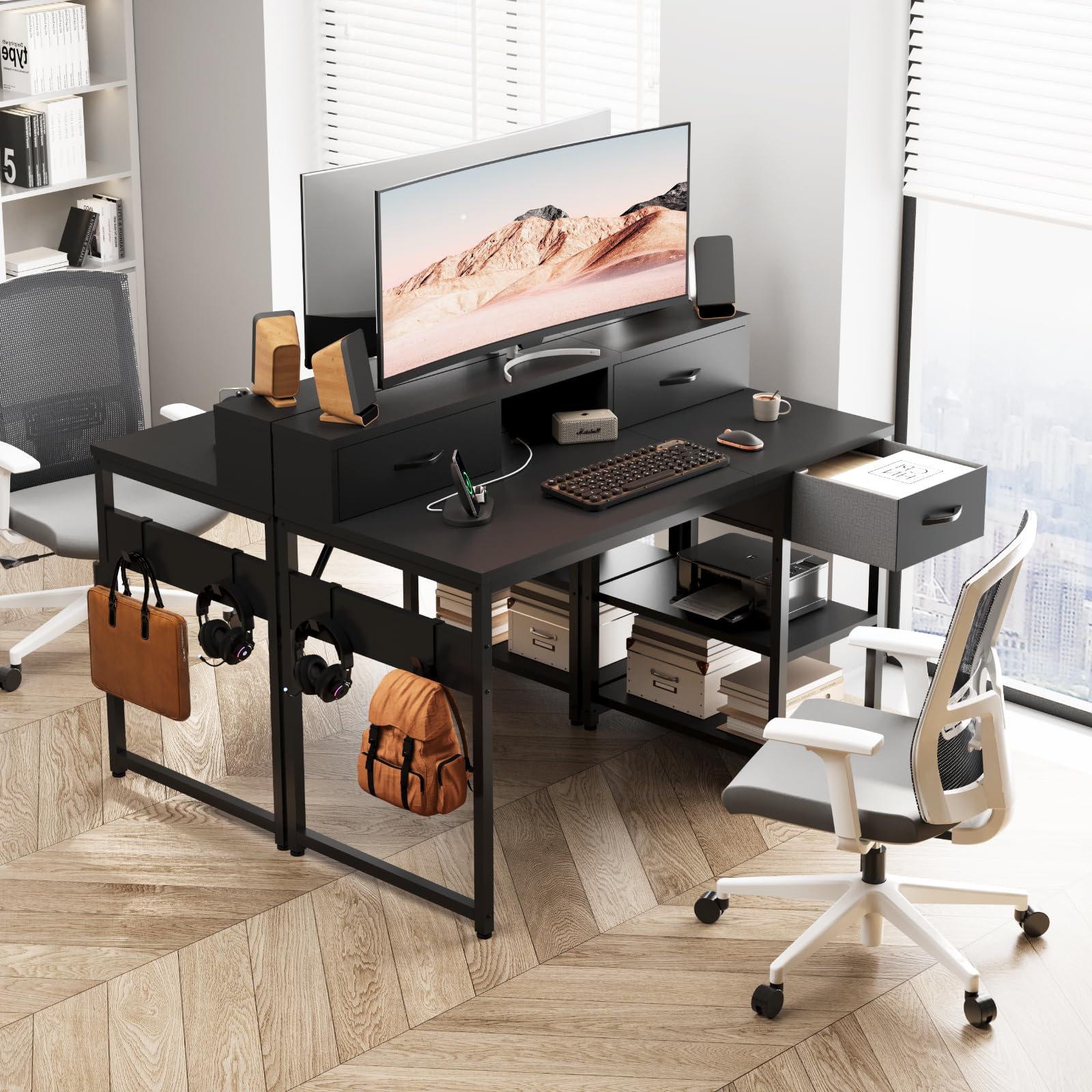 Devoko Bureau Enfant 120x50cm Table Étude avec Rangement Étagère Noir