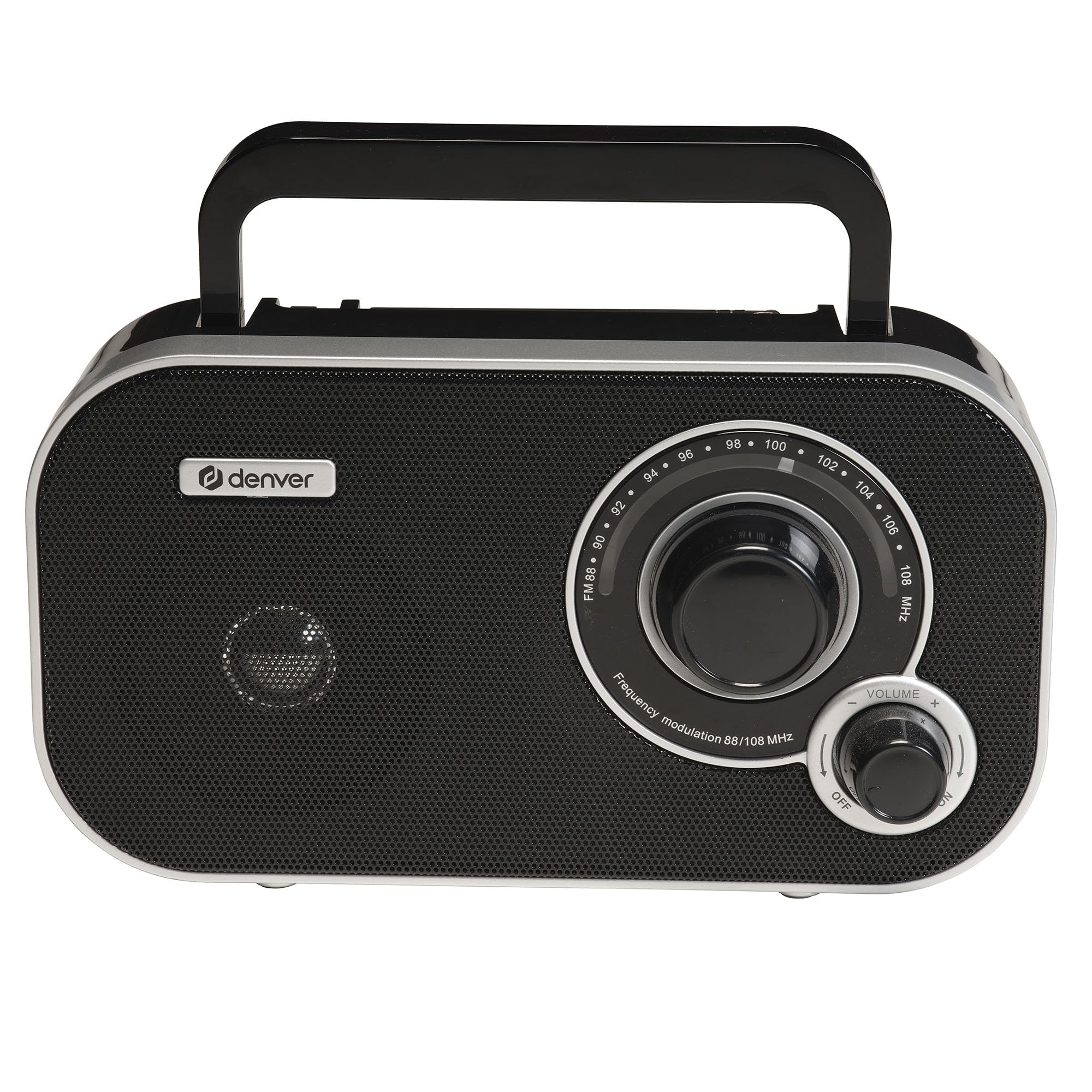 Denver TR-51W FM Koffer Radio – Tragbares Retro Mini Radio mit analoger Sendersuche – Netz- und Batteriebetrieb – Kompakte Bauweise und klarer Klang