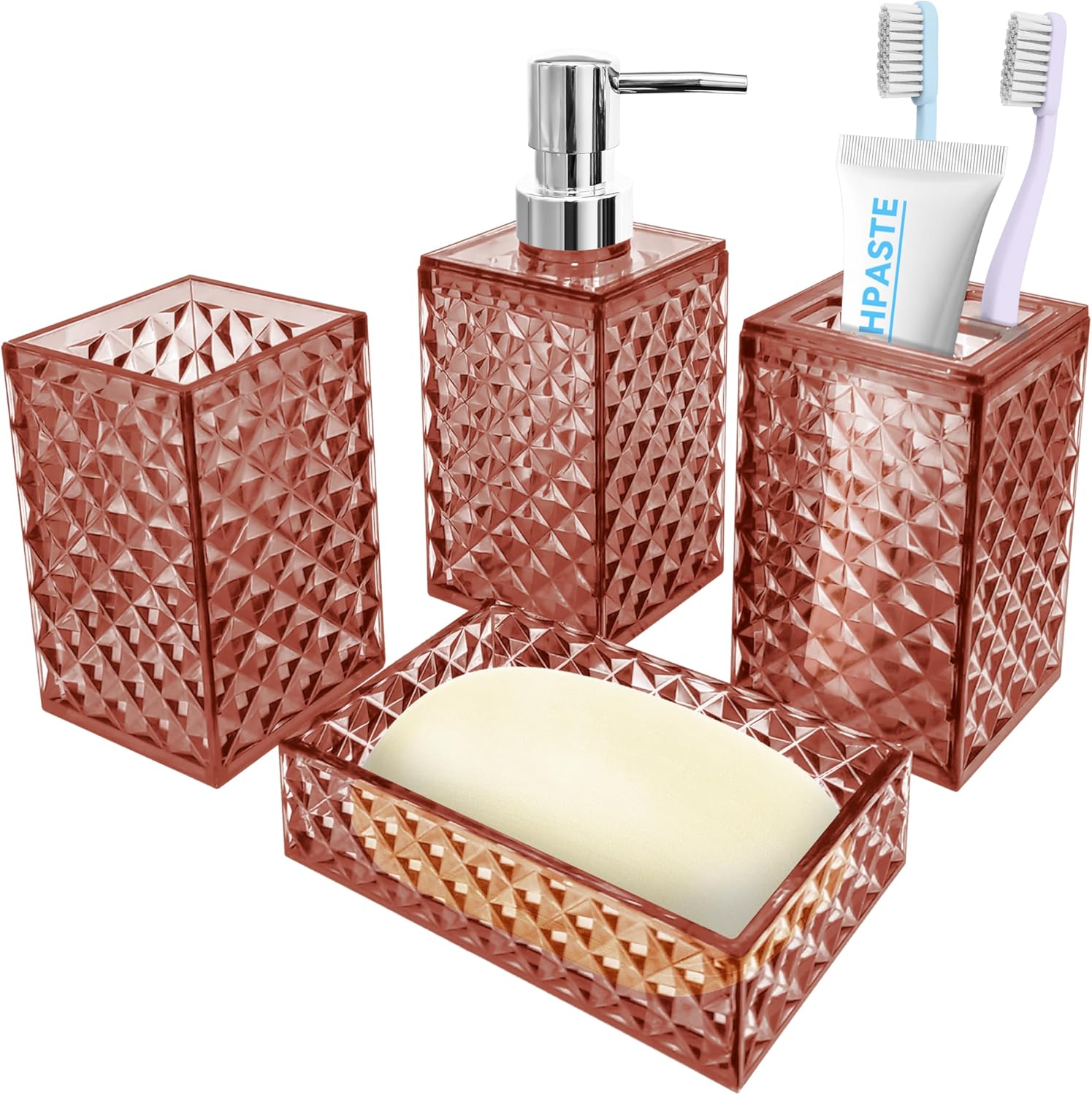 Seeatoo Bathroom Accessory Set, 4 Pcs Light Pink Bathroom
