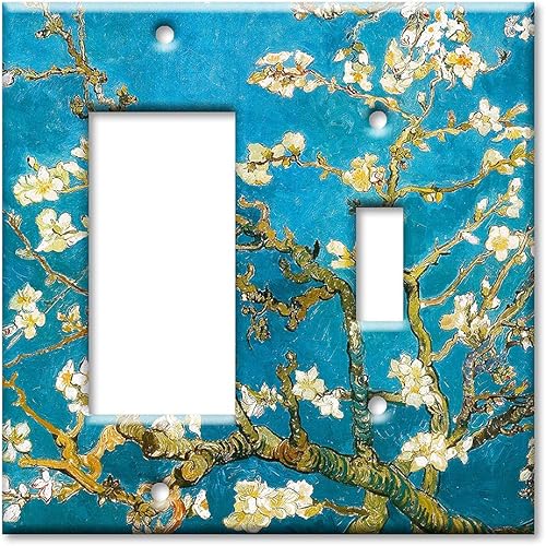 Miniatura 31 de Art Plates - Van Gogh: Placa de interruptor de flores de almendro - Doble palanca Double Toggle,Tapa para enchufe,Combo: salida/balancín,Combo