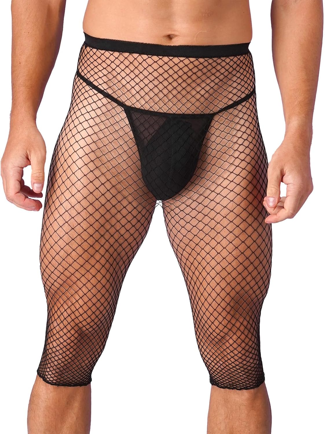 iiniim Men's Multi Type See Through Fishnet Boxer Briefs Underwear Lingerie Mid Legging Booty Shorts