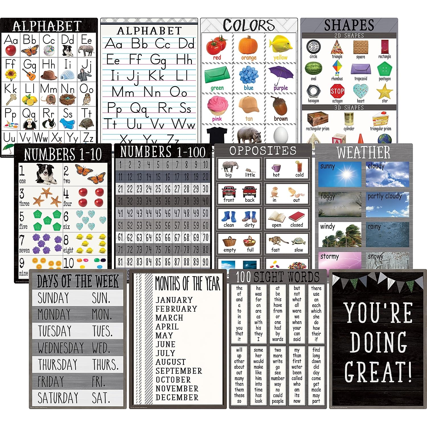 Teacher Created Resources Modern Farmhouse Early Learning Educational Poster Pack (TCR7455)