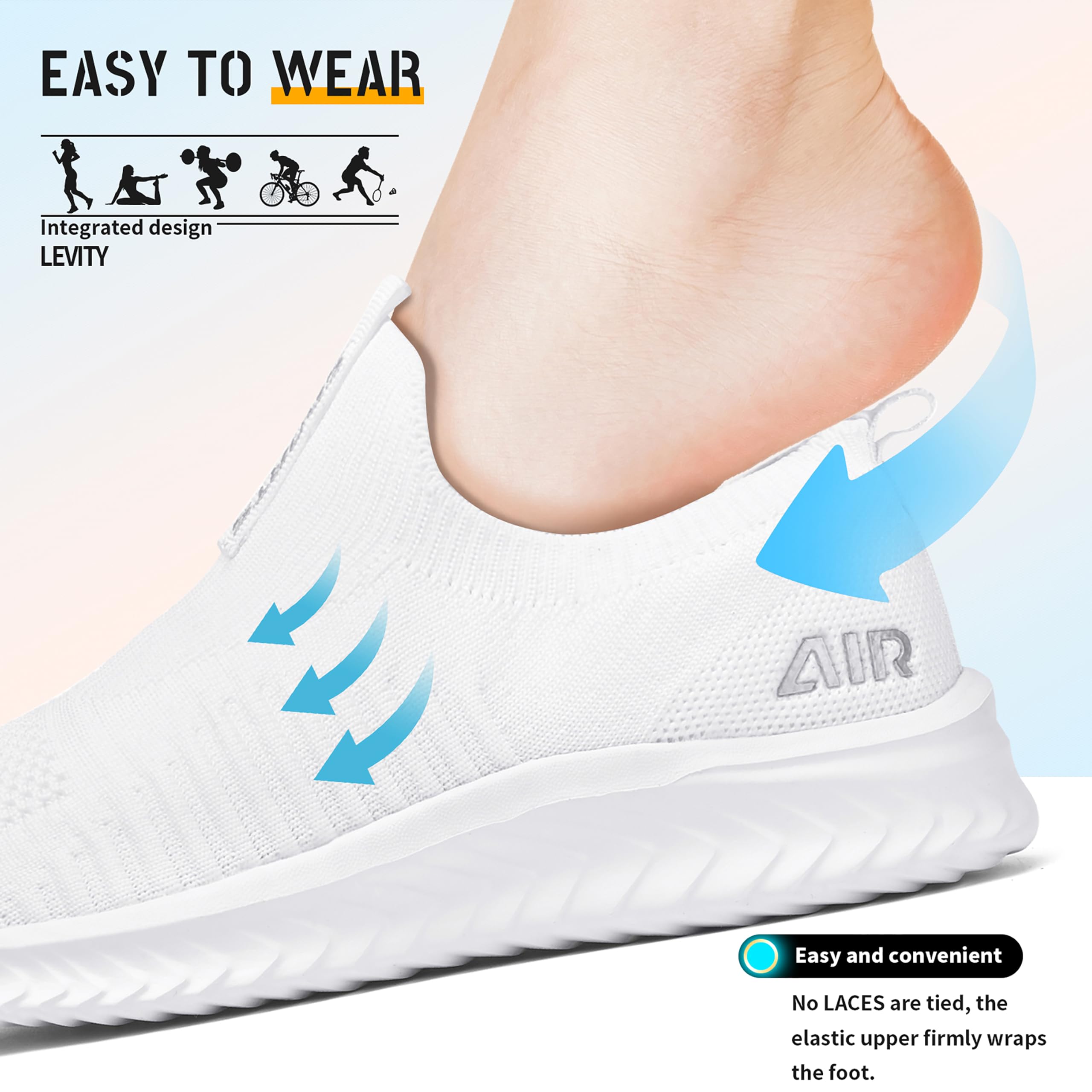 Littleplum Zapatillas Mujer Slip-On Zapatillas de Deporte Zapatos Diarios sin Cordones Ligeros Cómodos,Blanco,38 EU