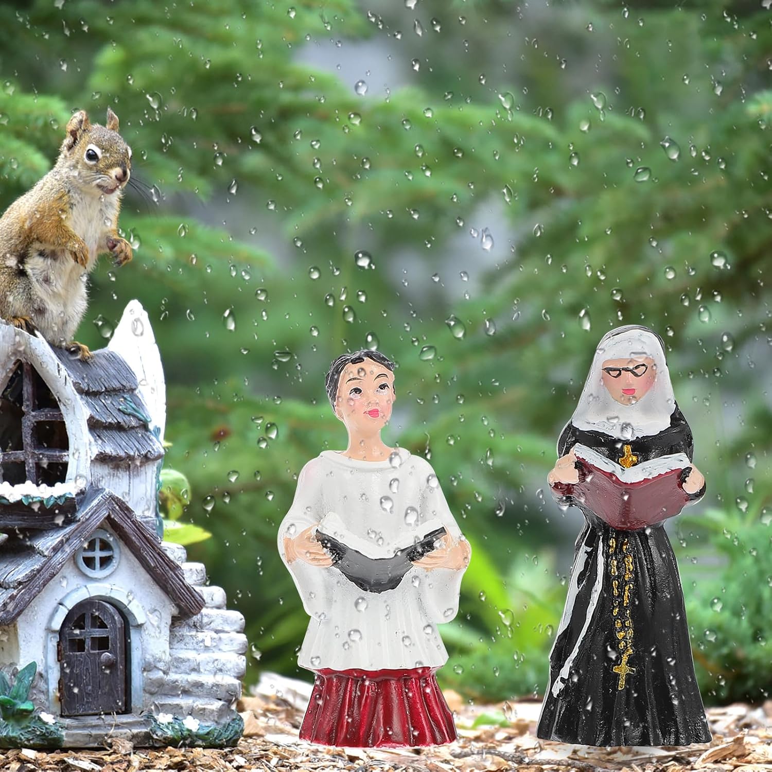 GANAZONO Resin Nun Statues Set 4 Mini Chanting Nun Figurines 2.36 Inch Small Desktop Ornaments for Home Garden Balcony Micro Landscape Decor
