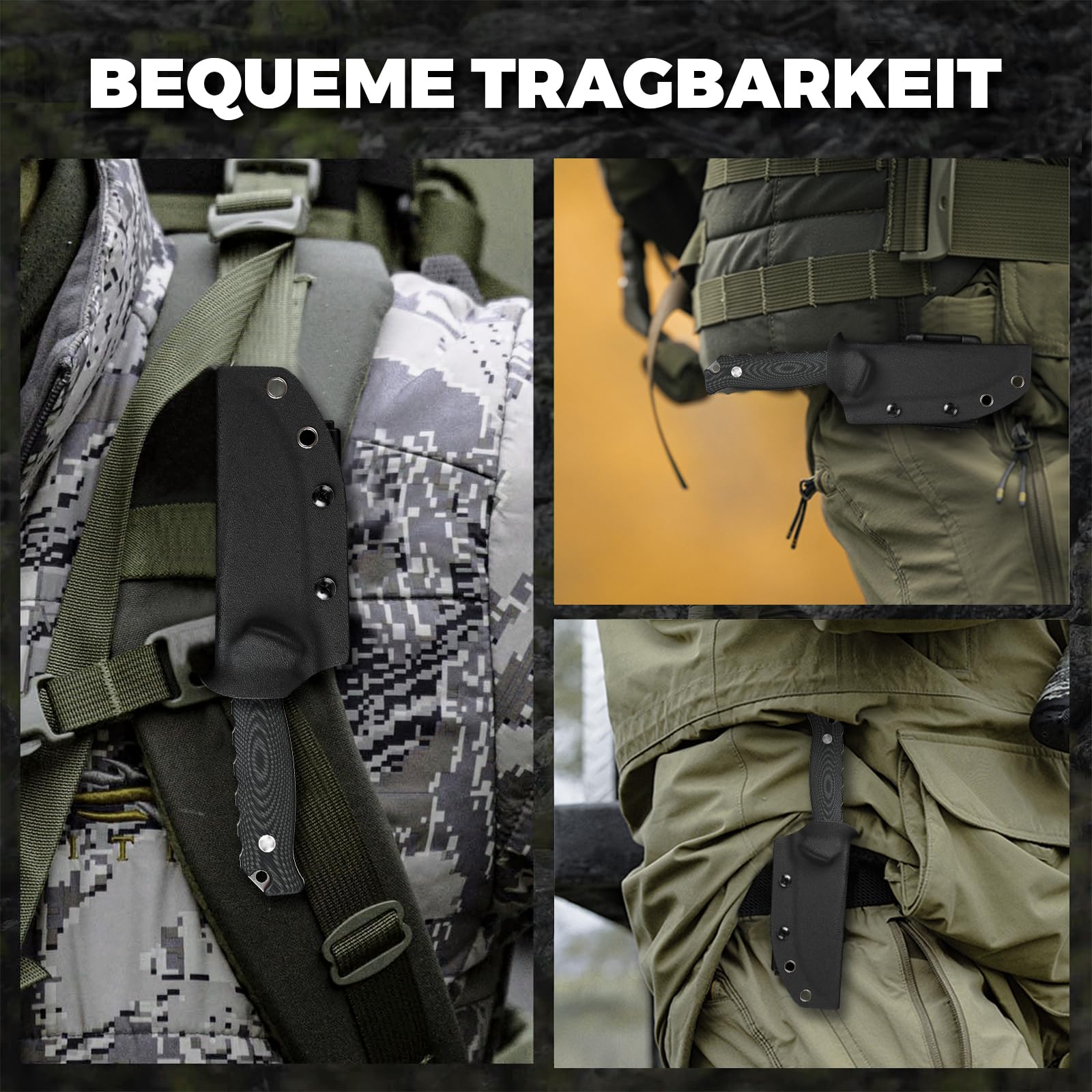 DC53 Stahl messer Feststehende Klinge mit Kydex Scheide für Männer EDC Survival Outdoor Camping (Schwarz/schwarz)