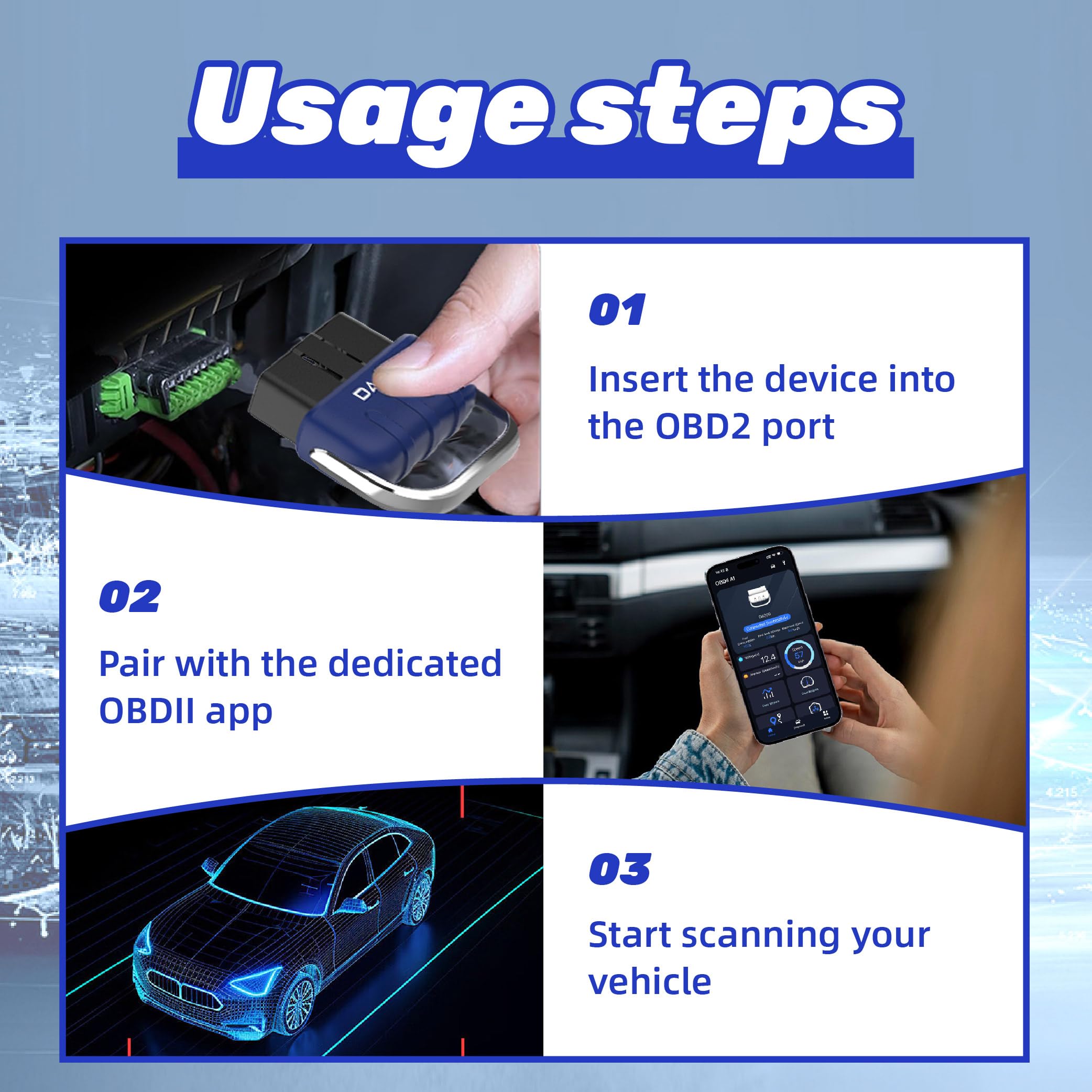 Valise Diagnostic Auto OBD2 pour Citroen eMehari Jumpy SpaceTourer, 10 Langues OBD2 Effacement des Codes d'erreur et Diagnostic Uniquement, Aucune reprogrammation