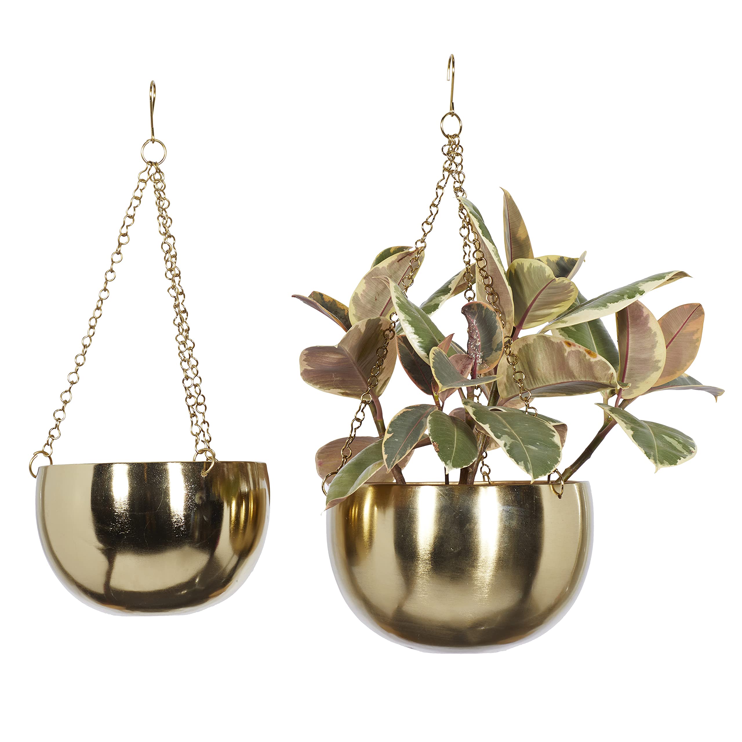 Deco 79 Metal Indoor Outdoor Hanging Dome Wall Planter with Chain, Set of 2 5", 6"H, Gold