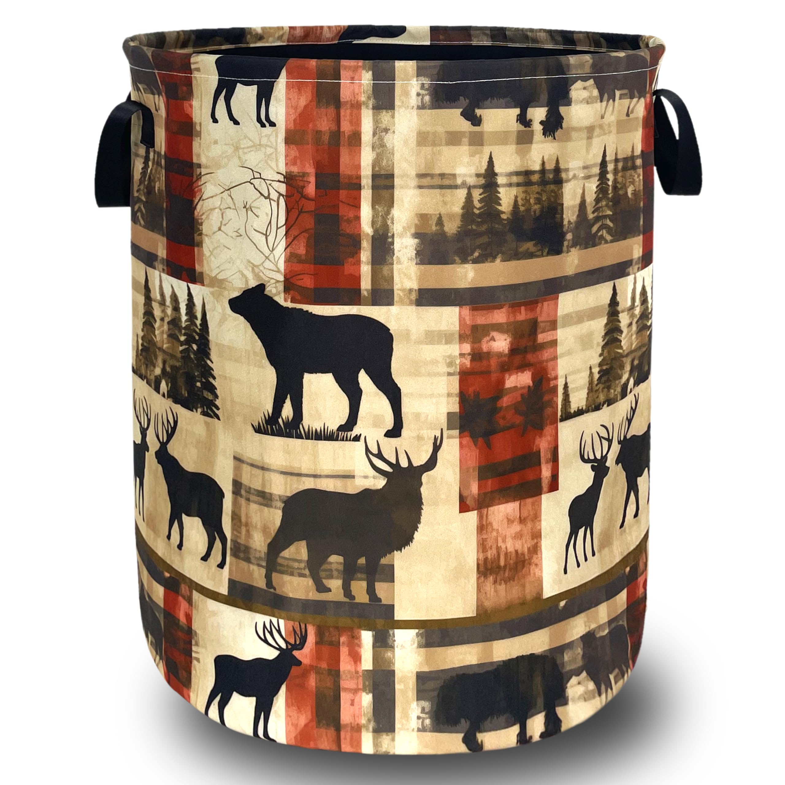 Vintage Forest Bear Laundry Basket Oxford Cloth Foldable Hamper 18.9x16.5In