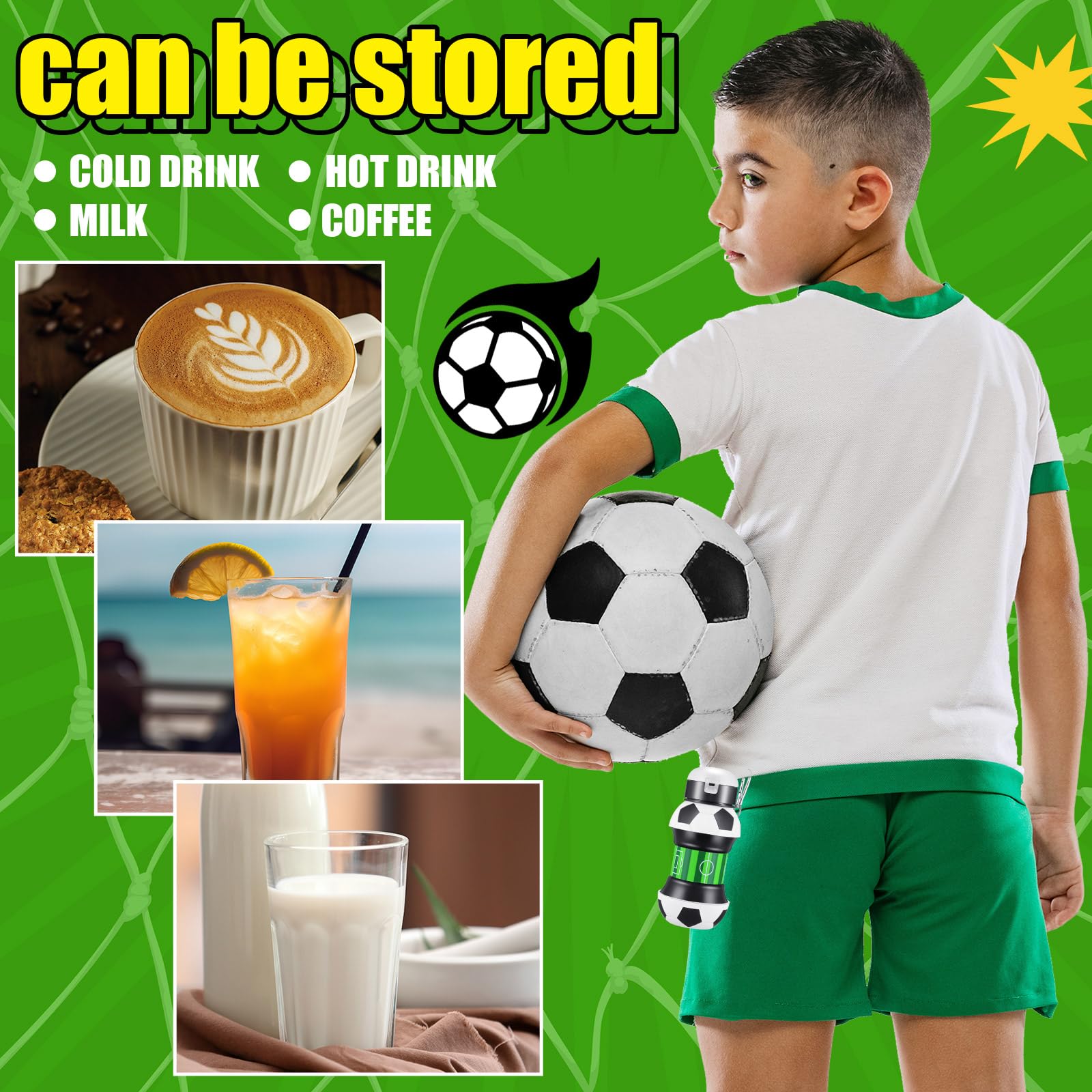 Mifoci 6-Pack Collapsible Soccer Ball Water Bottles - 19 Oz Silicone Sports Bottles For Kids, Teams, Or Gifts - View #4
