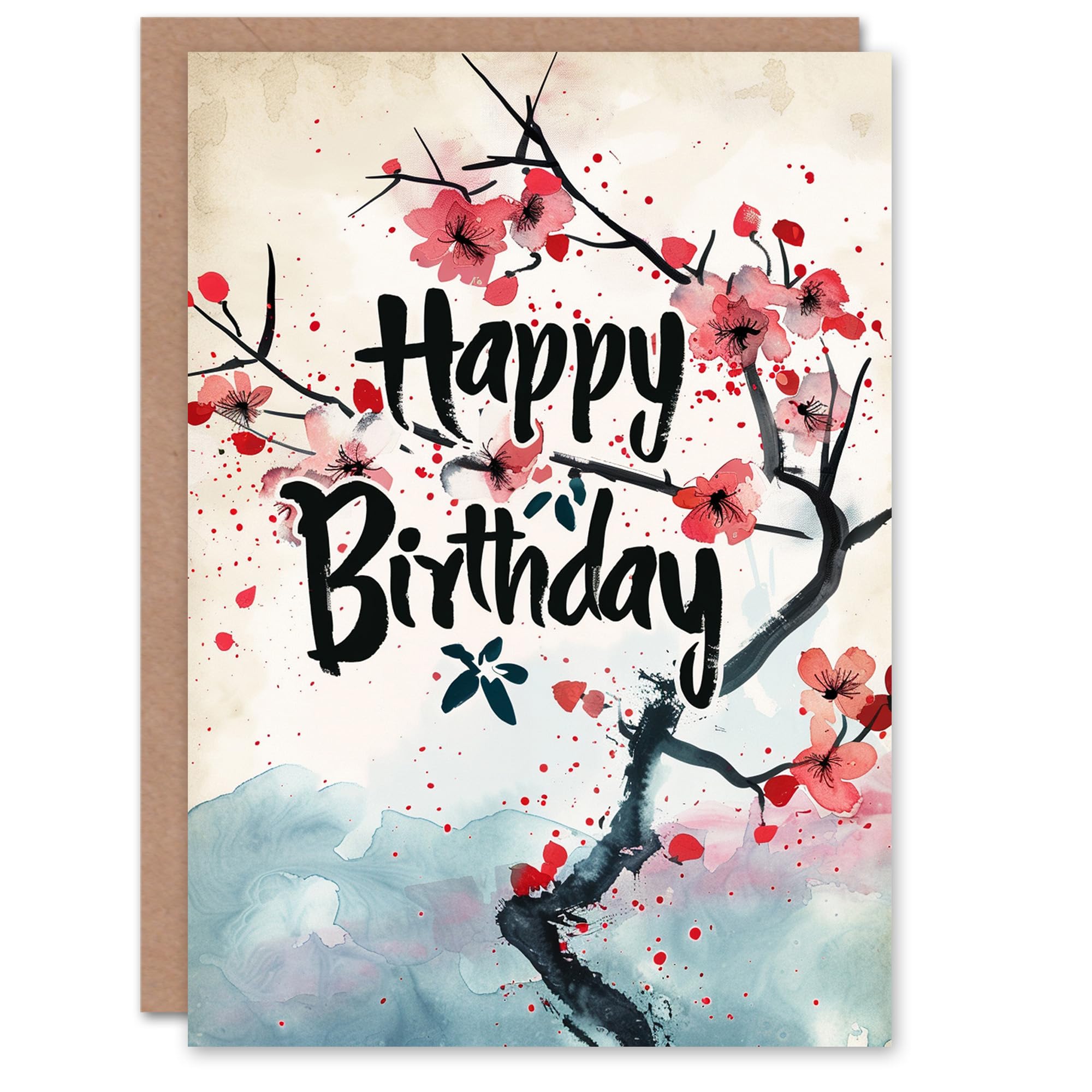 Artery8 Birthday Card Watercolour Cherry Blossom Flower Tree For Her Gran Sister Niece Daughter Wife Woman Greeting Card