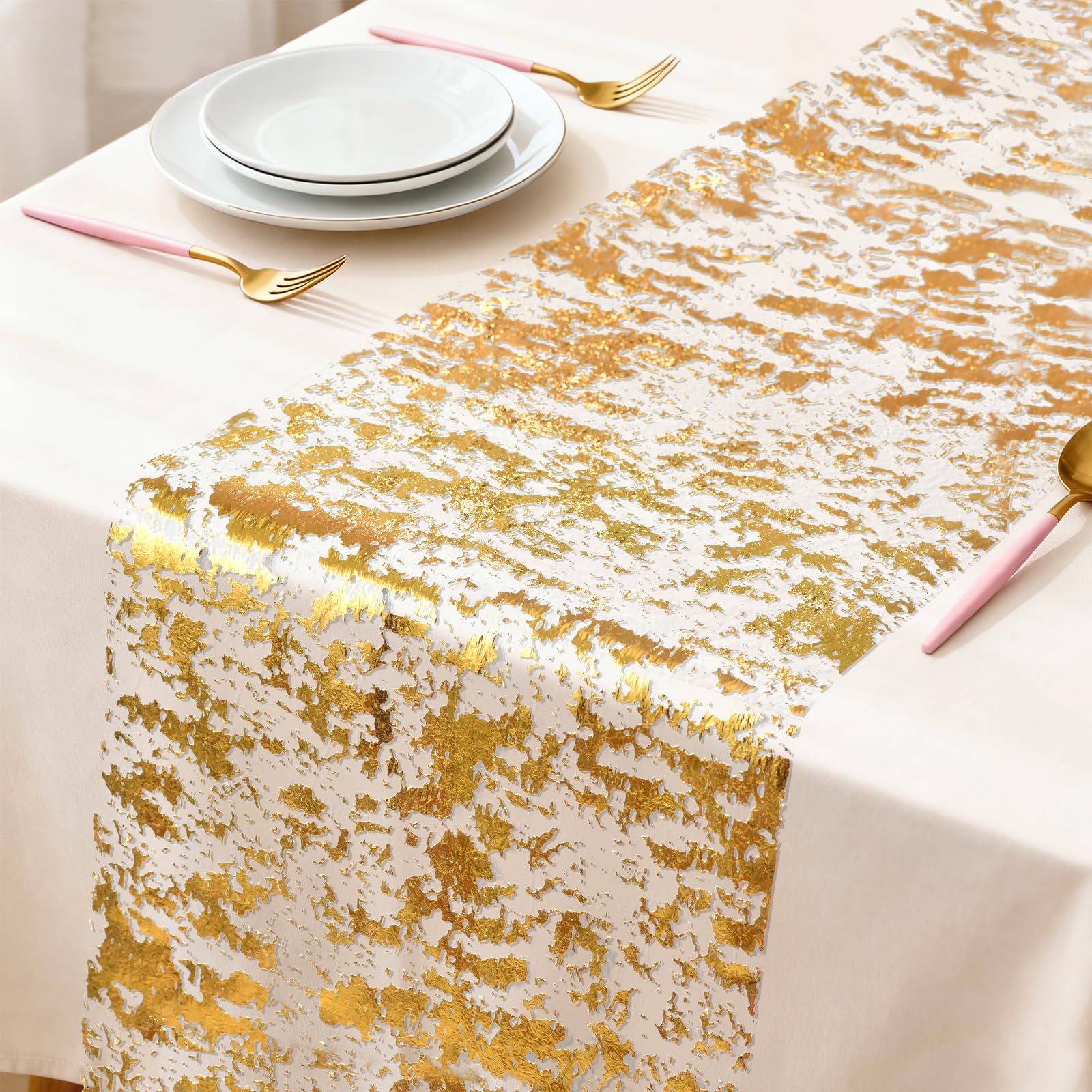 3 Rolls Gole Table Runner 11"x108" Glitter Foil Table Runner Roll Metallic Thin Mesh Runner Roll Foil Table Cloth Gift Floral DIY Wrapping Ribbon for Home Wedding Birthday Party Table Decoration