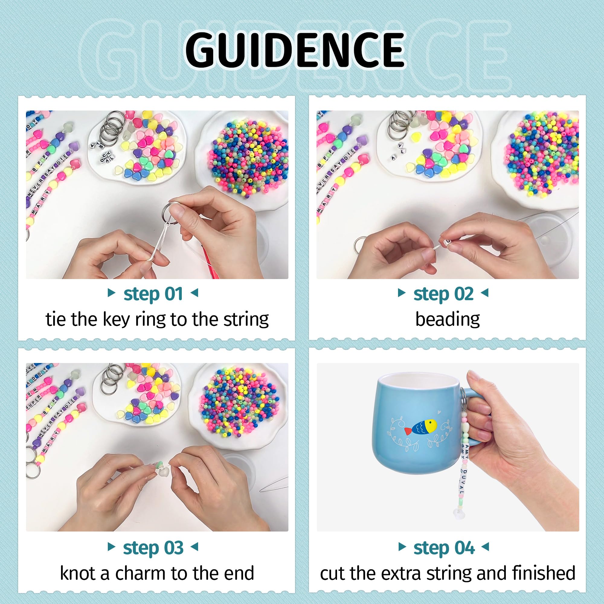Amazon.co.jp: 609個 DIY ビーズ ネームタグ キーホルダー 製作キット