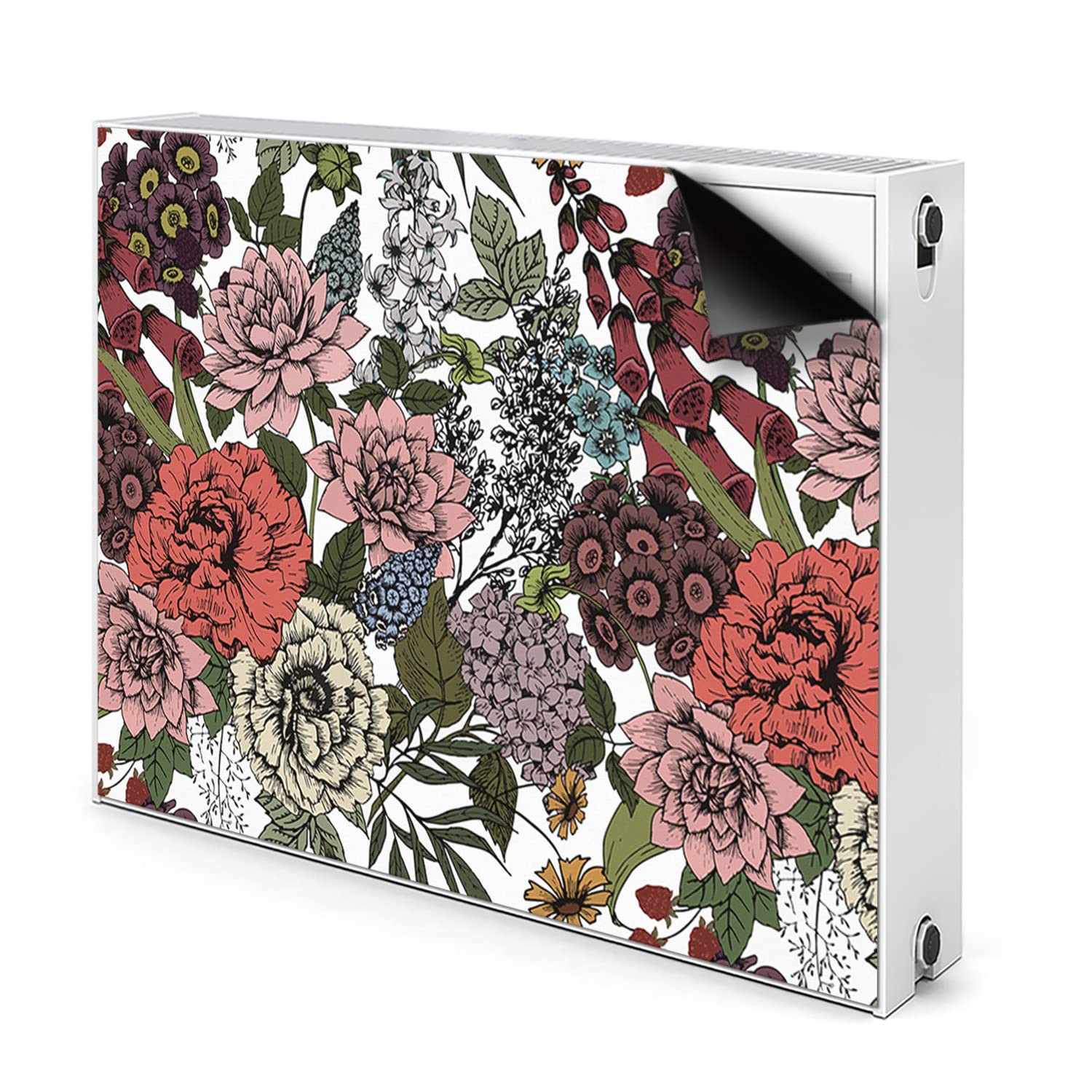 Tapis décoratif 100x60cm rouge avec fleurs d'automne pour cache radiateur en acier