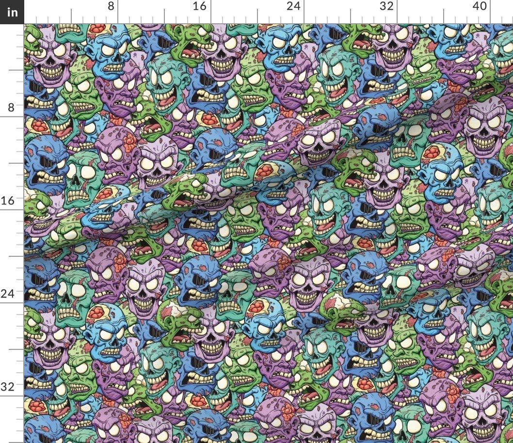 Spoonflower Fabric - Big Halloween Brains Zombie Head Heads Printed on Petal Signature Cotton Fabric by The Yard - Sewing Quilting Apparel Crafts Decor