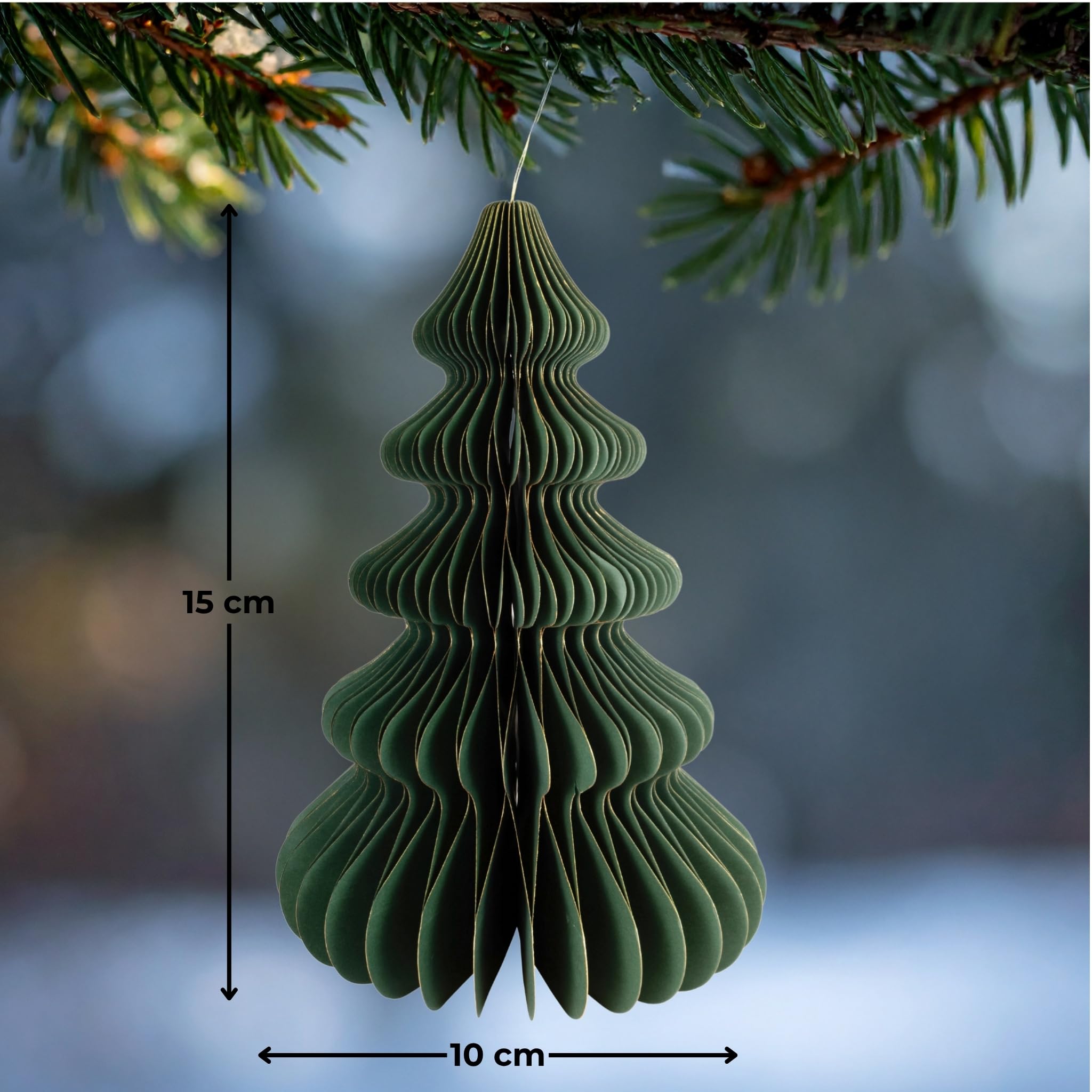 Weihnachtsdeko Tannenbäume zum Aufhängen Rot & Grün 12er Set - 15 cm Papier Weihnachtsbaumschmuck