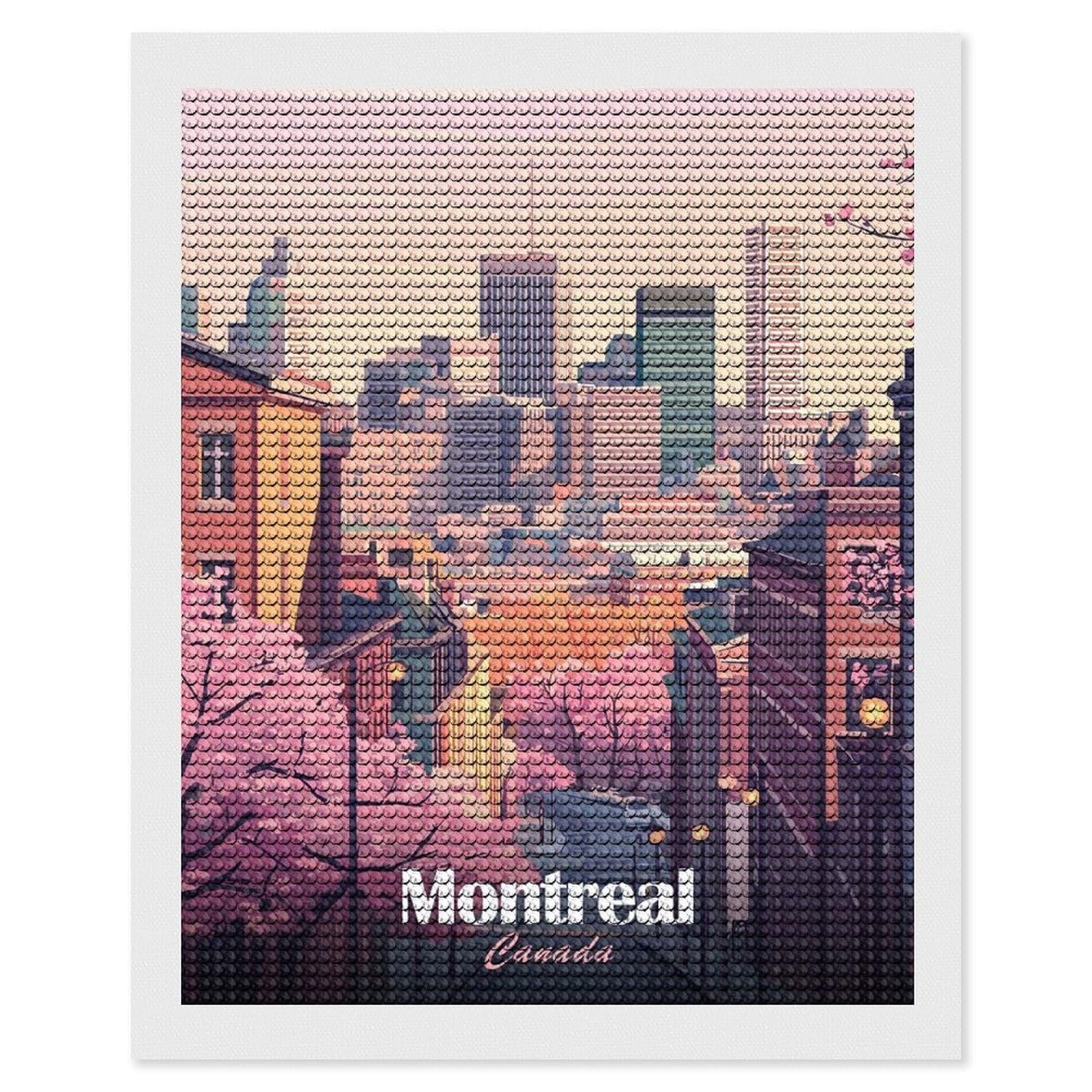 Junmoney Montreal Canada Cityscape with Cherry Blossoms DIY Diamond Art Canvas Kit 16"x20", Winter Craft, Mindful Craft Project, Aesthetic Room Decor, Decor Project