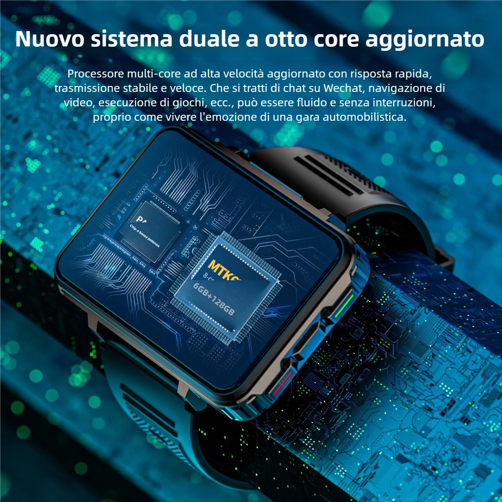 LOKMAT Smart Watch 4G, Chiamata Smartwatch Android da 6 GB+128 GB, Orologio sportivo con schermo grande da 2,4" 1500 mAh Doppia fotocamera WiFi Bluetooth GPS Smart Watch da uomo