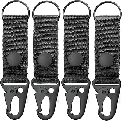 FRTKK Tactical Molle Key Ring Gear Key Keeper Nylon Belt Keychain Molle Webbing Key Clip Buckle for Belts Molle Bags Tactical Backpack Vest (Black - (Pack of 4))
