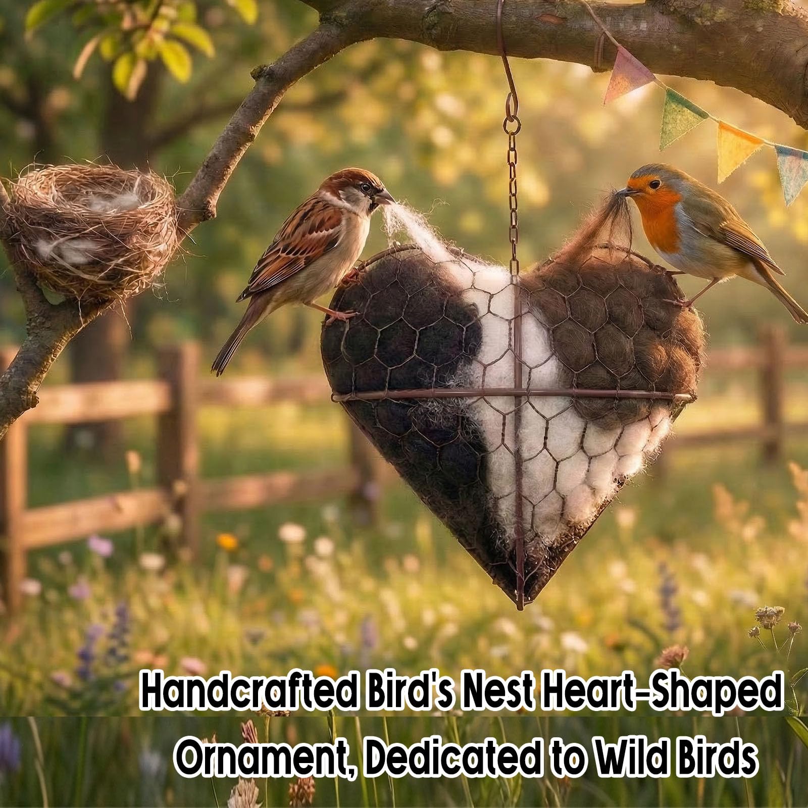 Nistmaterial für Wildvögel, Nistmaterials für Vögel, Vogelnest Herz, Vögel Nistmaterial Und Halter-Set, Inklusive 2 Beutel mit Nistmaterials, Nisthilfen für Vögels, für Garten, Hof